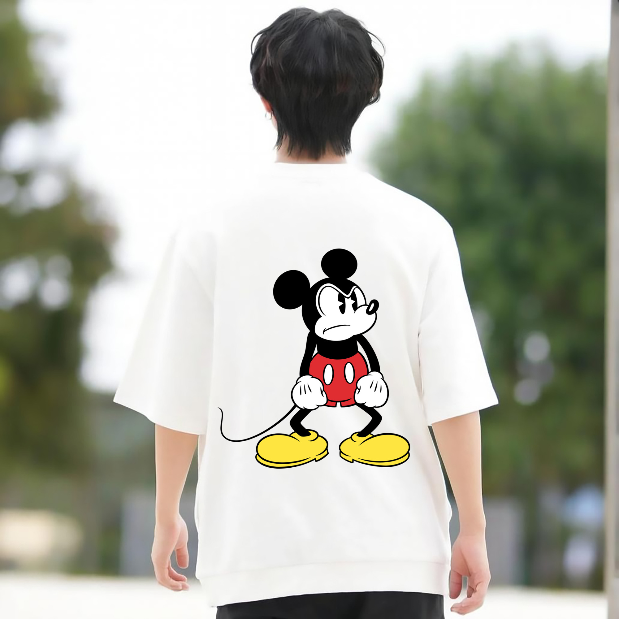 ミッキーマウス Mickey Mouse 綿100％ メンズ半袖Tシャツ（バックプリント） 通気性