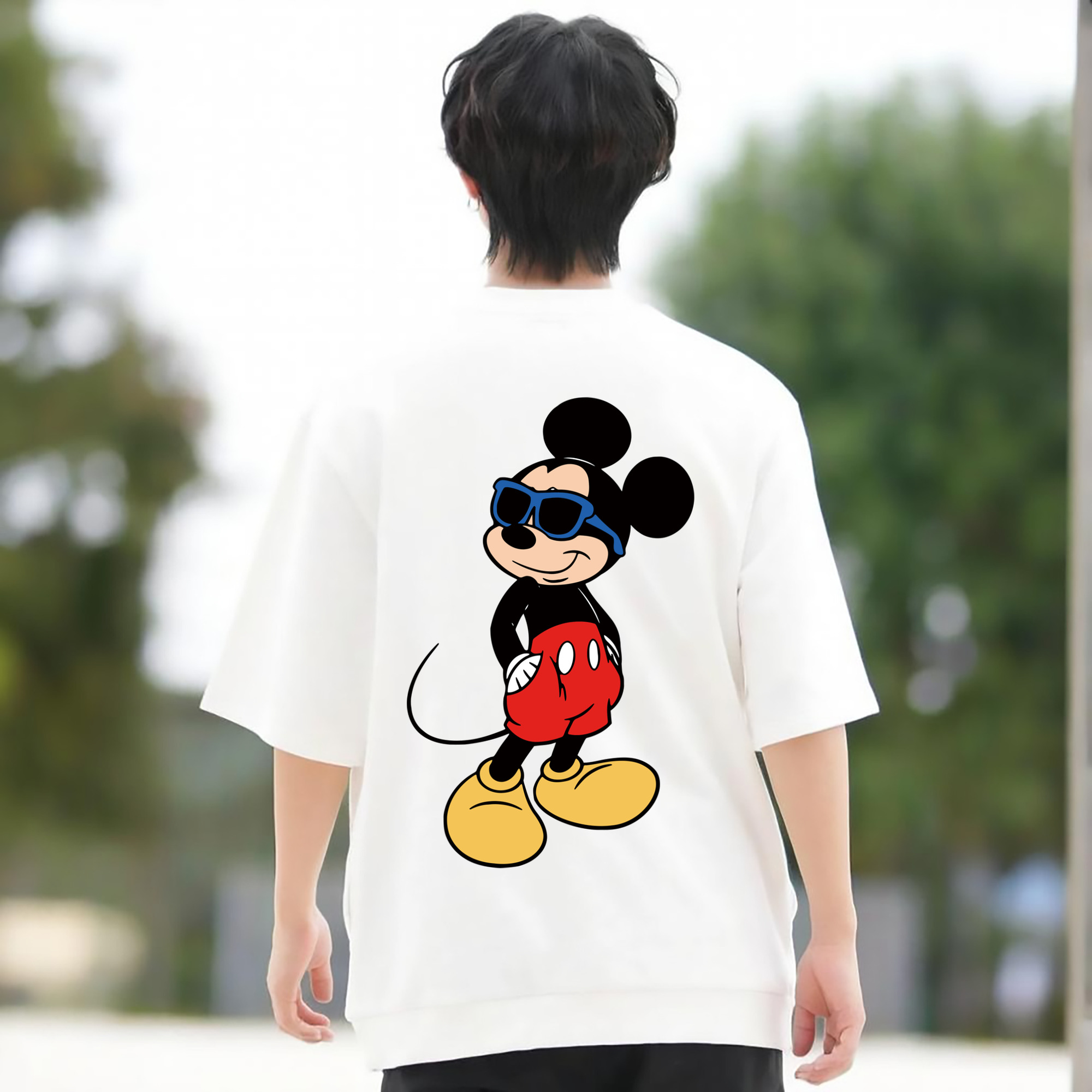 ミッキーマウス Mickey Mouse 綿100％ メンズ半袖Tシャツ（バックプリント） 通気性