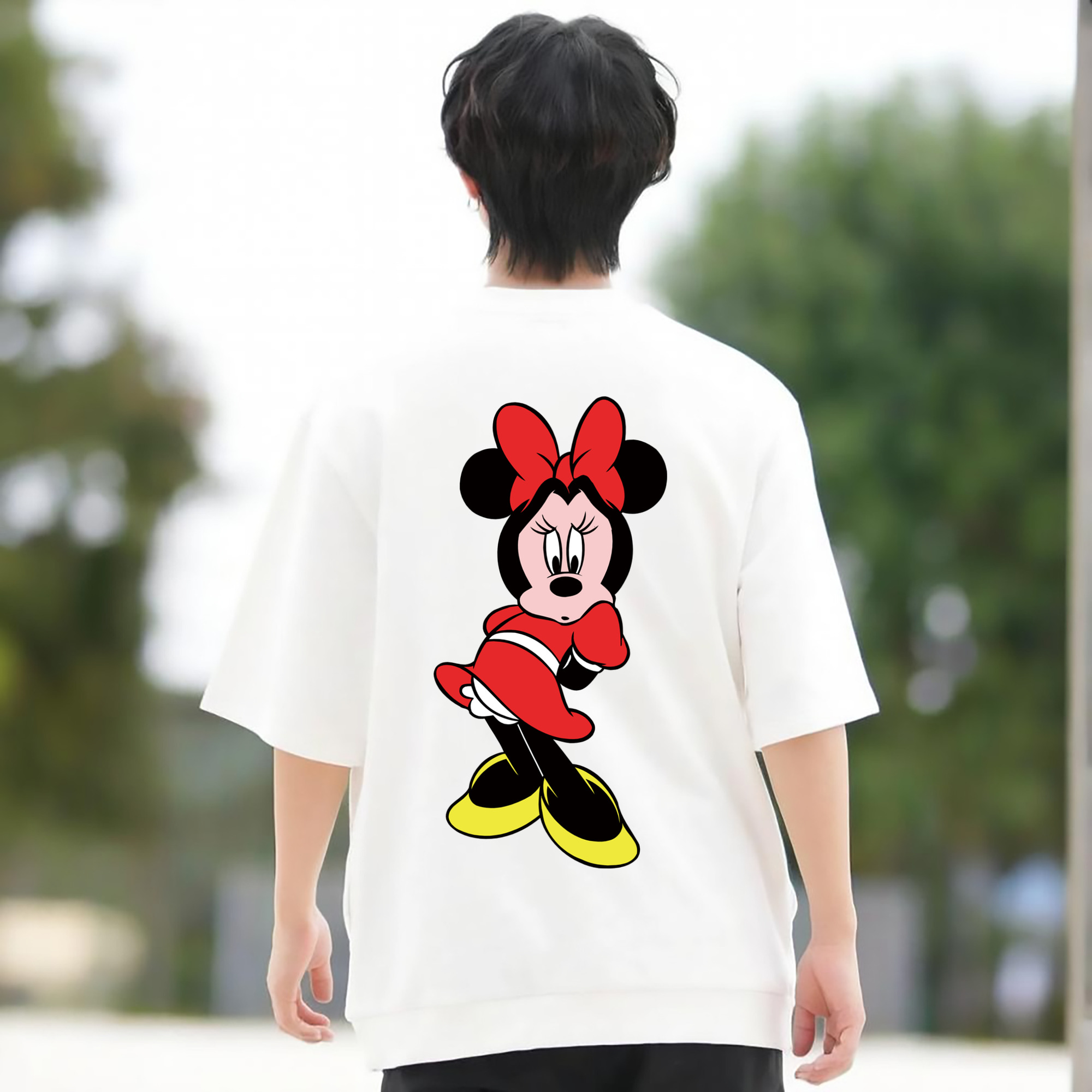 ミッキーマウス Mickey Mouse 綿100％ メンズ半袖Tシャツ（バックプリント） 通気性