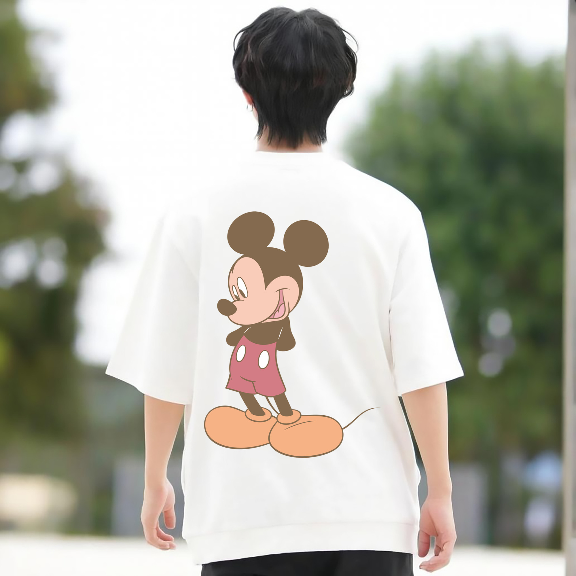 ミッキーマウス Mickey Mouse 綿100％ メンズ半袖Tシャツ（バックプリント） 通気性