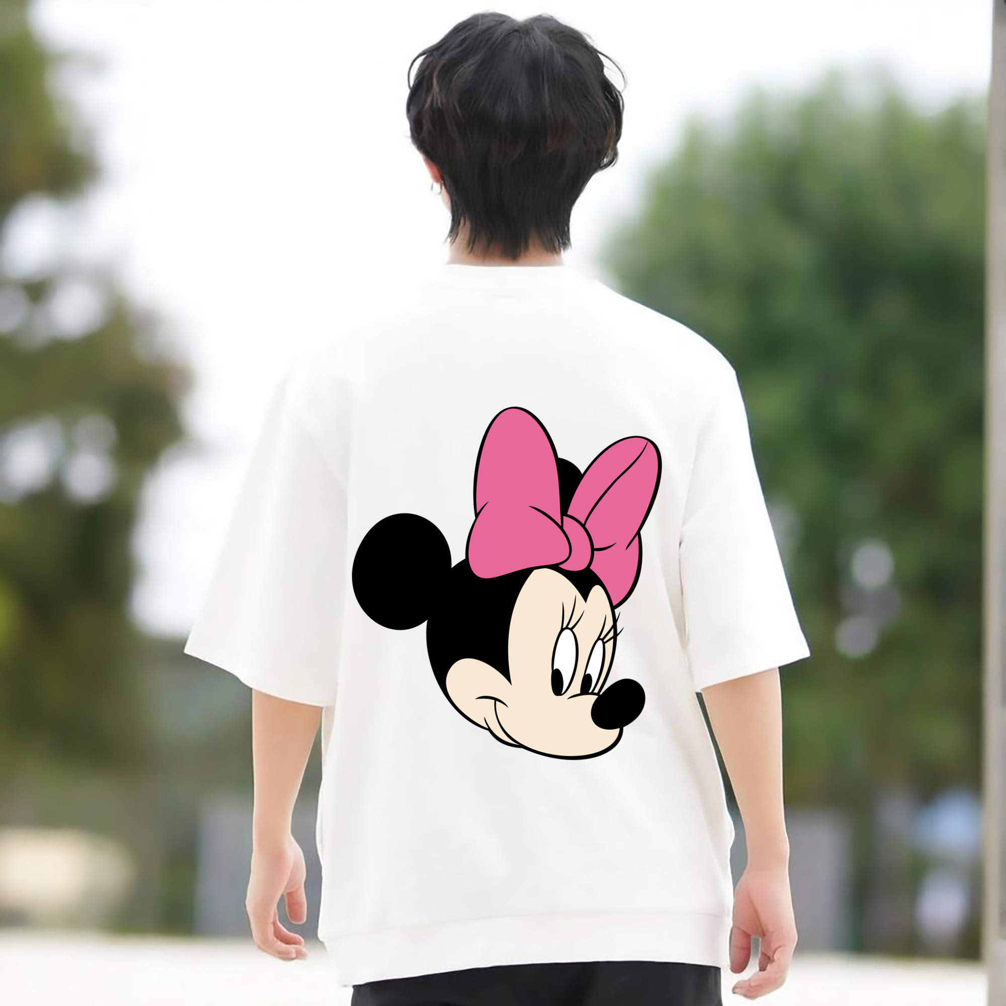 ミッキーマウス Mickey Mouse 綿100％ メンズ半袖Tシャツ（バックプリント） 通気性