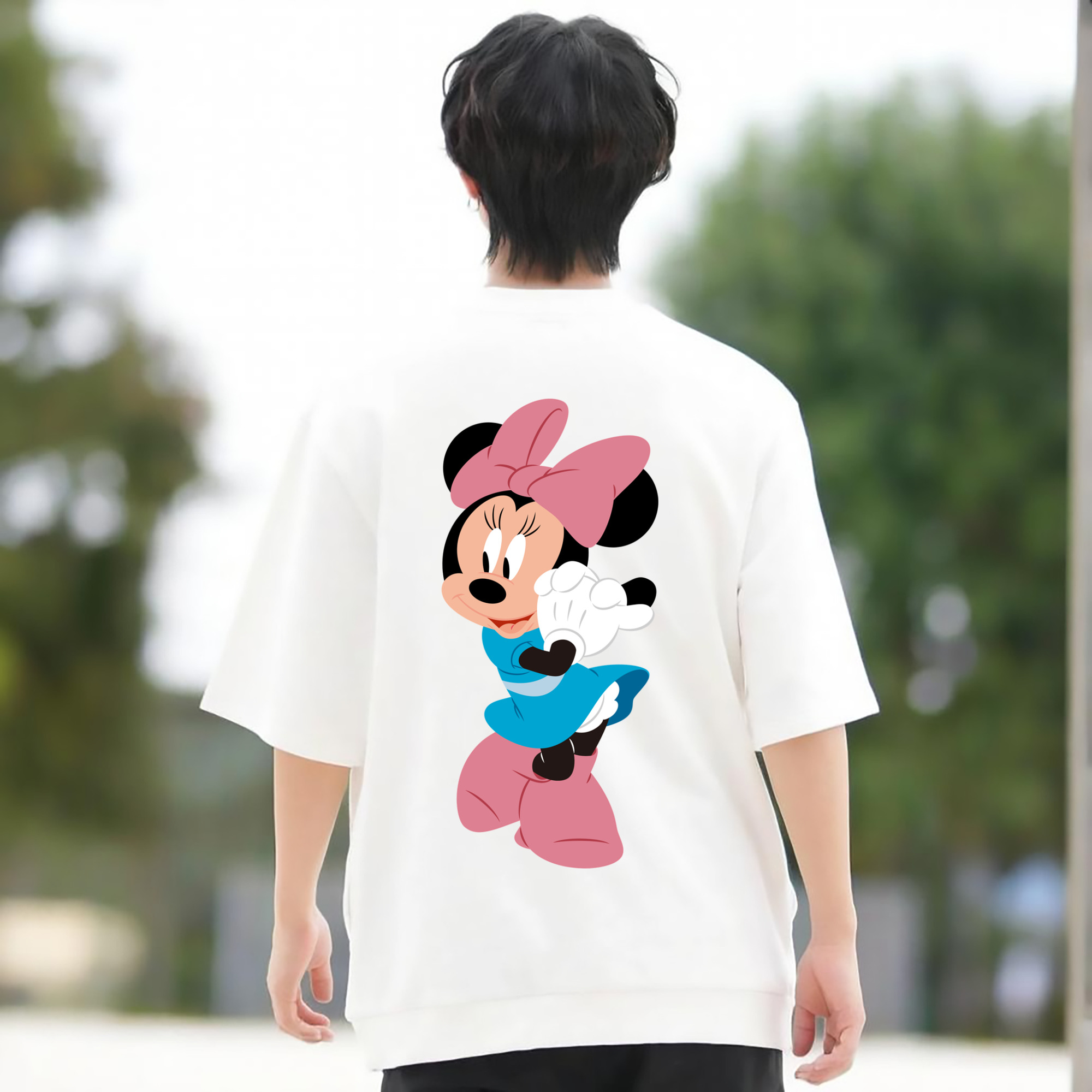 ミッキーマウス Mickey Mouse 綿100％ メンズ半袖Tシャツ（バックプリント） 通気性