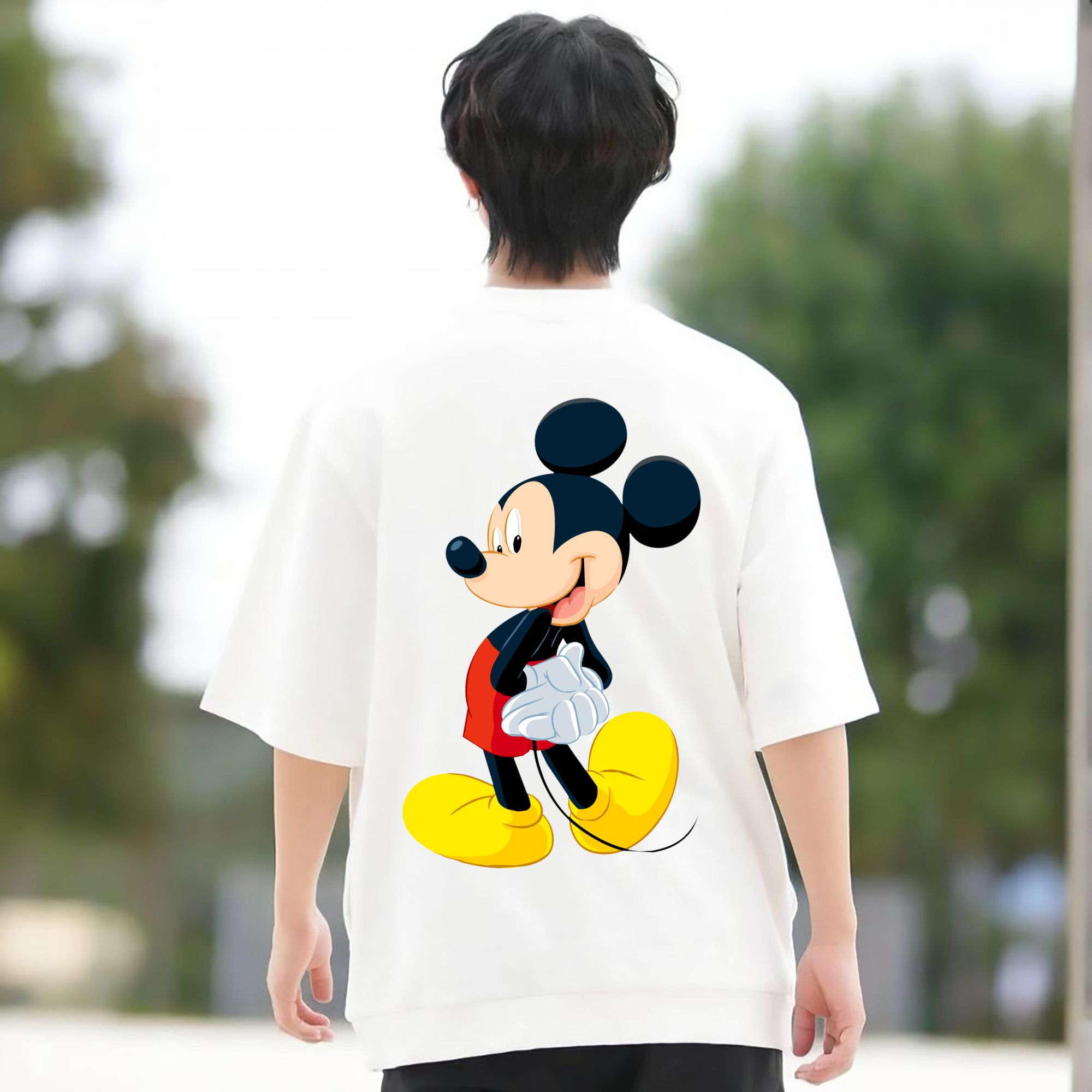 ミッキーマウス Mickey Mouse 綿100％ メンズ半袖Tシャツ（バックプリント） 通気性