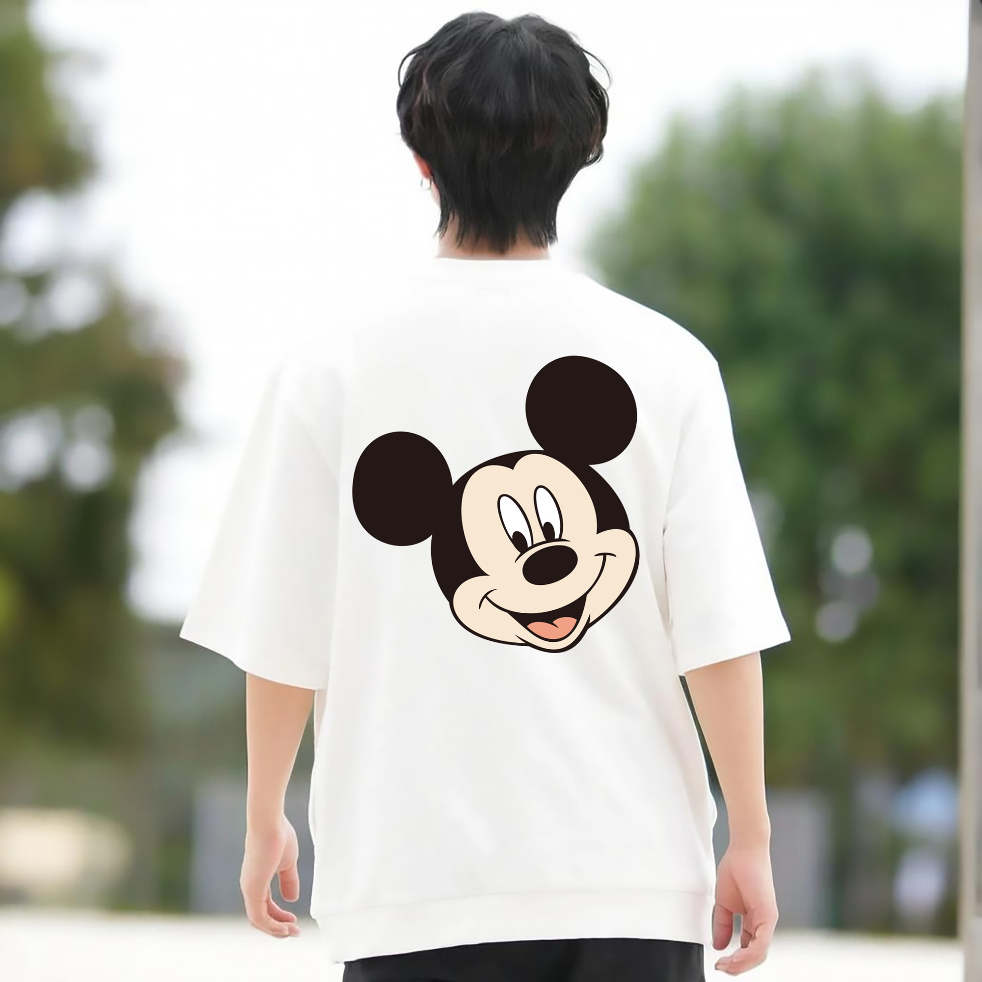 ミッキーマウス Mickey Mouse 綿100％ メンズ半袖Tシャツ（バックプリント） 通気性