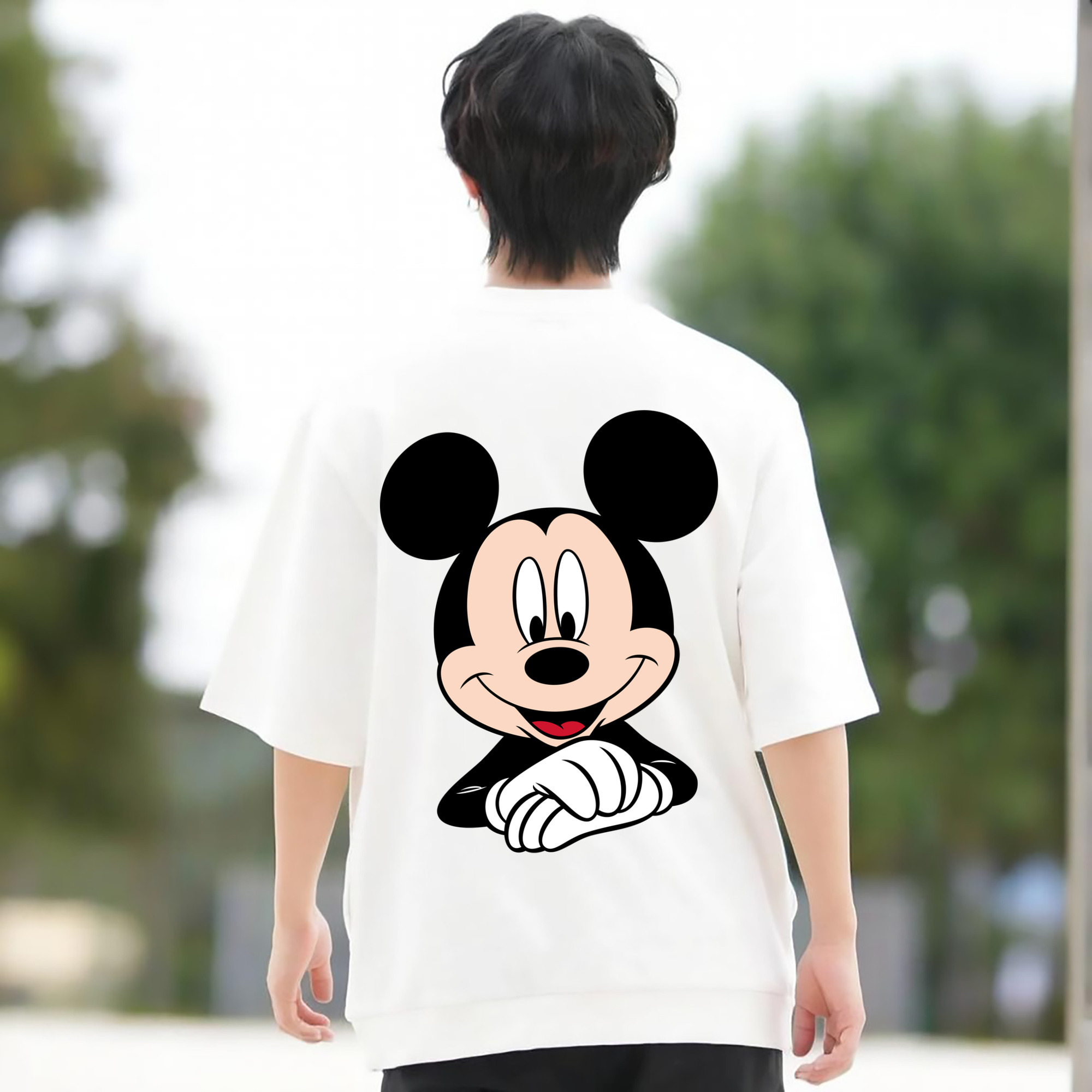 ミッキーマウス Mickey Mouse 綿100％ メンズ半袖Tシャツ（バックプリント） 通気性