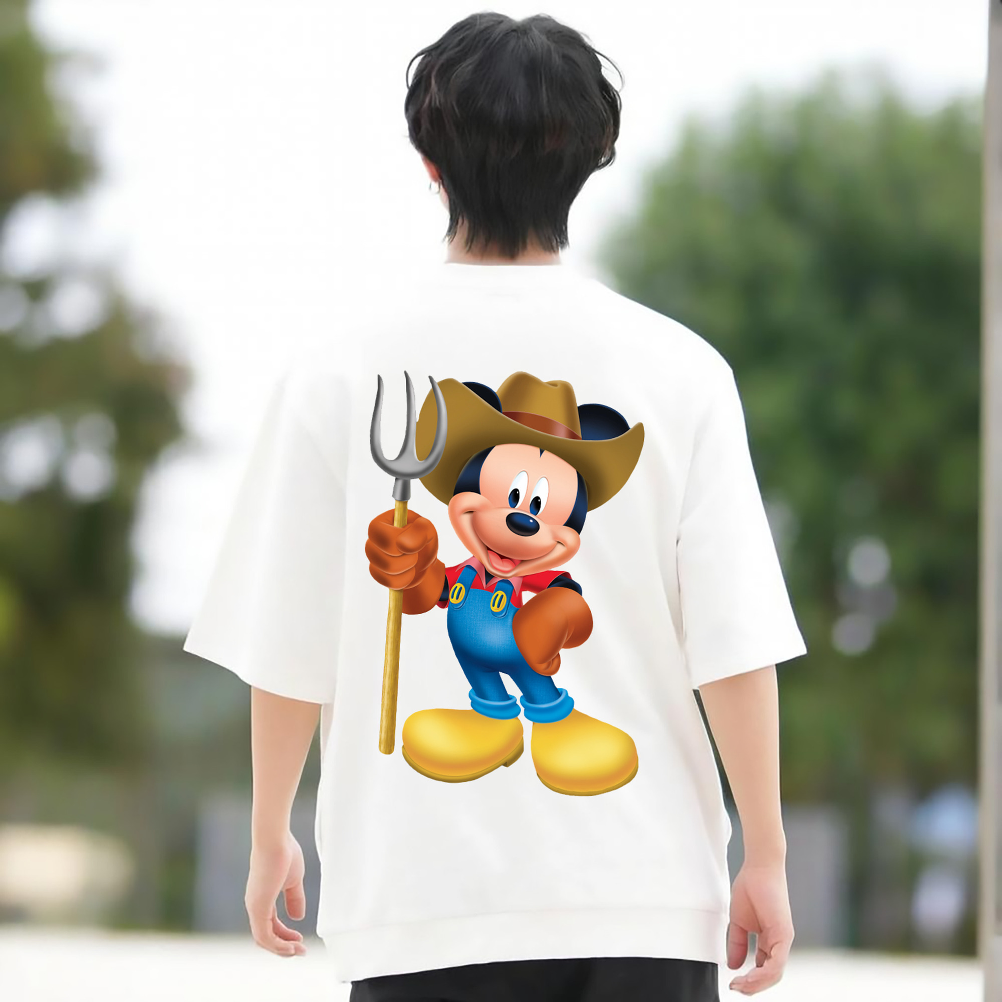 ミッキーマウス Mickey Mouse 綿100％ メンズ半袖Tシャツ（バックプリント） 通気性