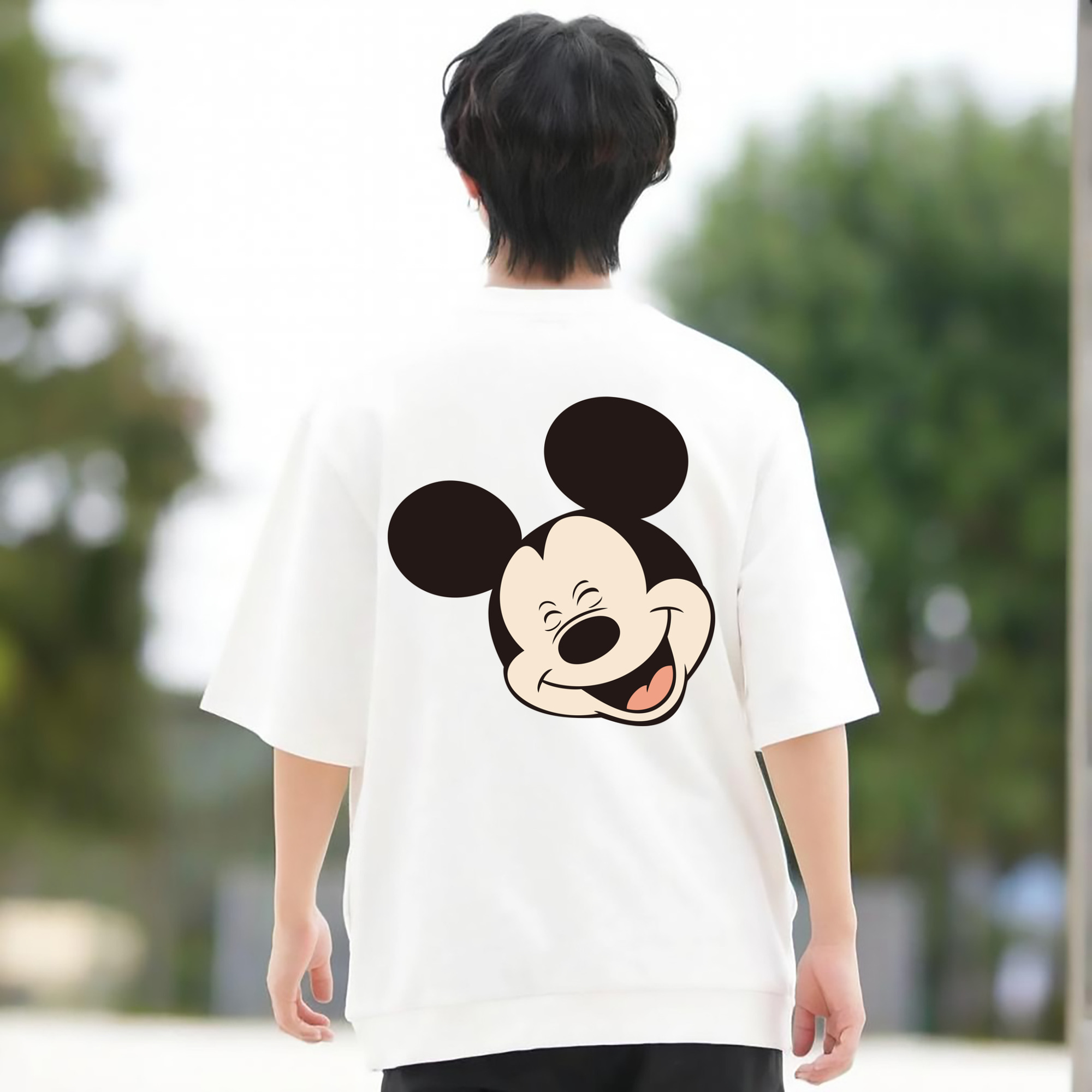 ミッキーマウス Mickey Mouse 綿100％ メンズ半袖Tシャツ（バックプリント） 通気性