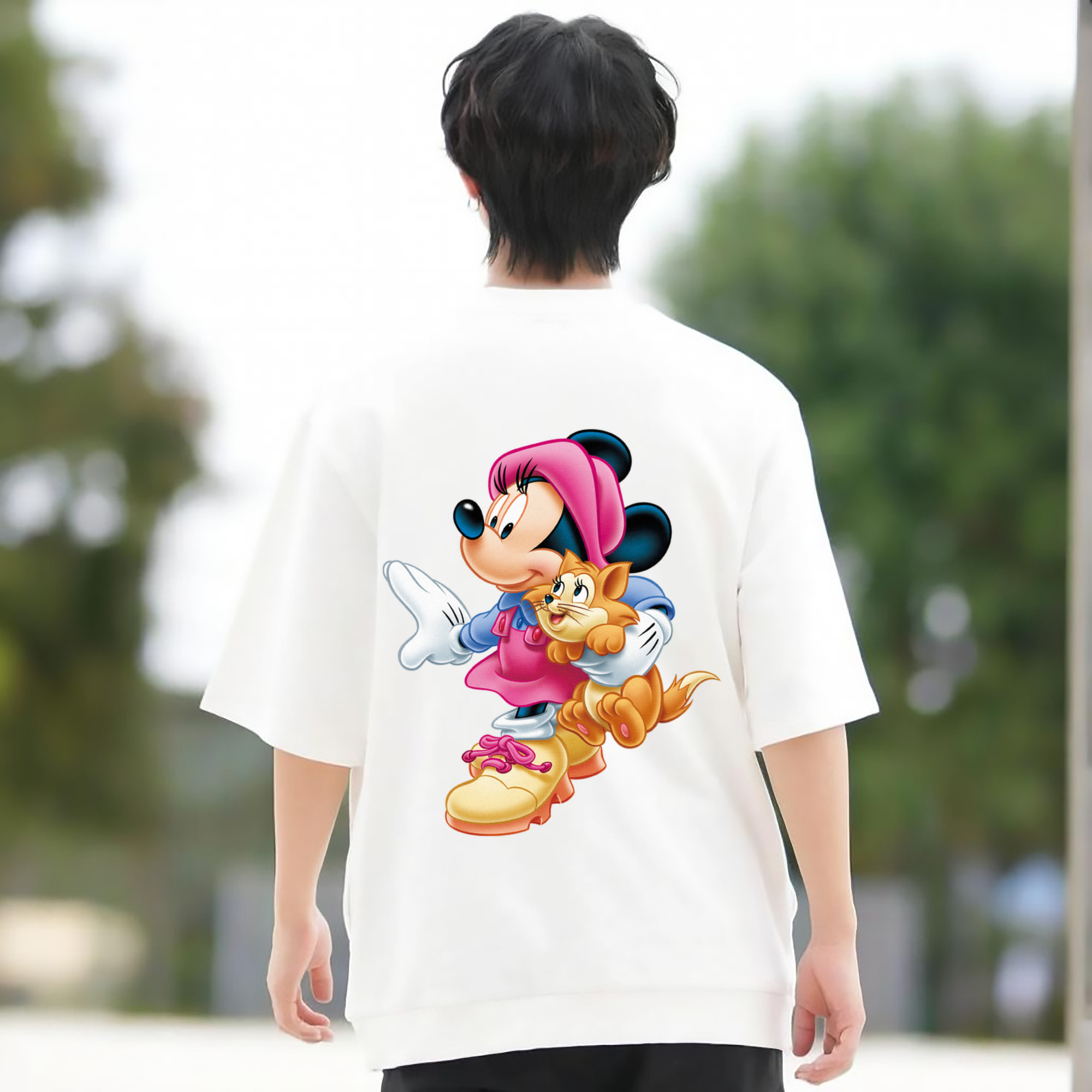 ミッキーマウス Mickey Mouse 綿100％ メンズ半袖Tシャツ（バックプリント） 通気性