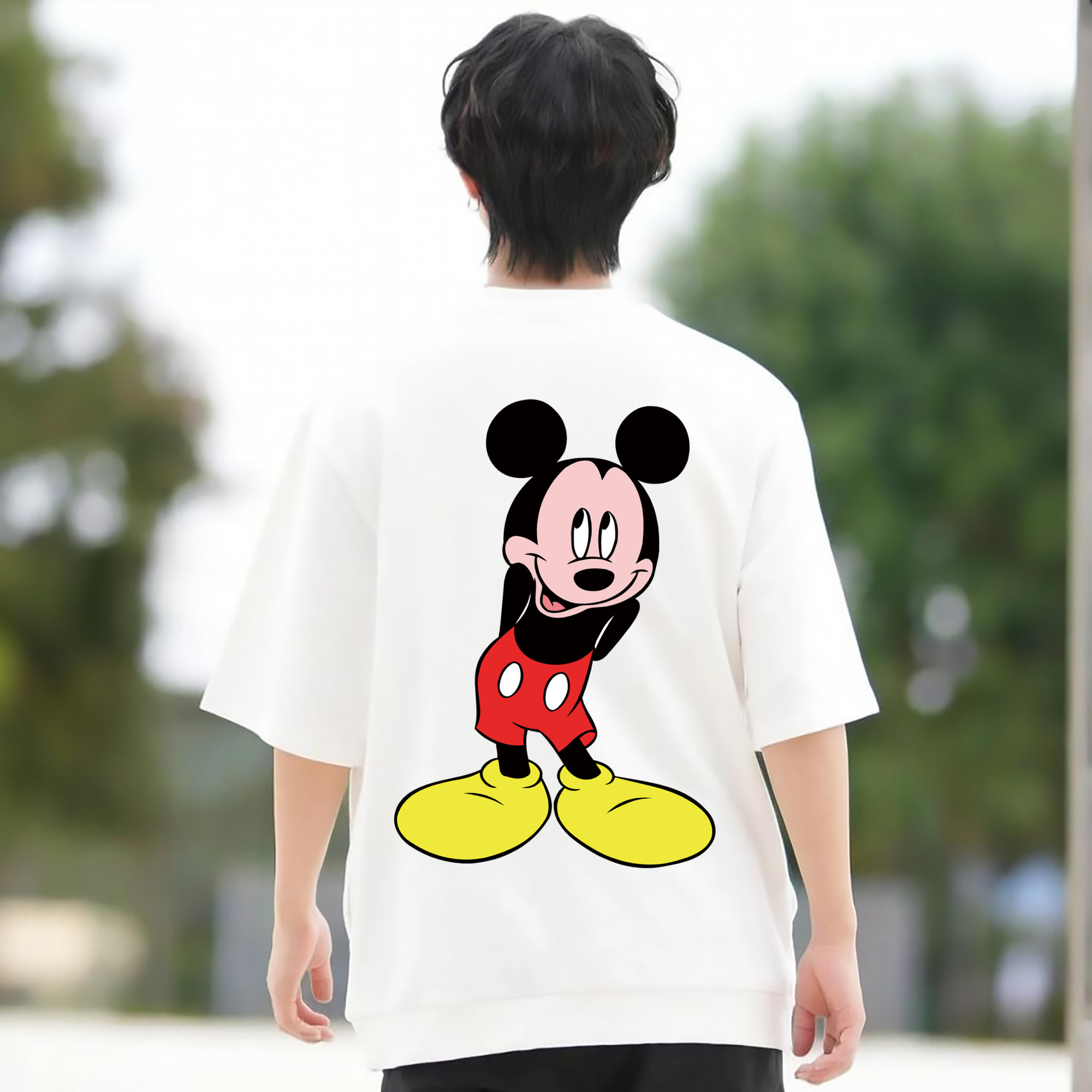 ミッキーマウス Mickey Mouse 綿100％ メンズ半袖Tシャツ（バックプリント） 通気性