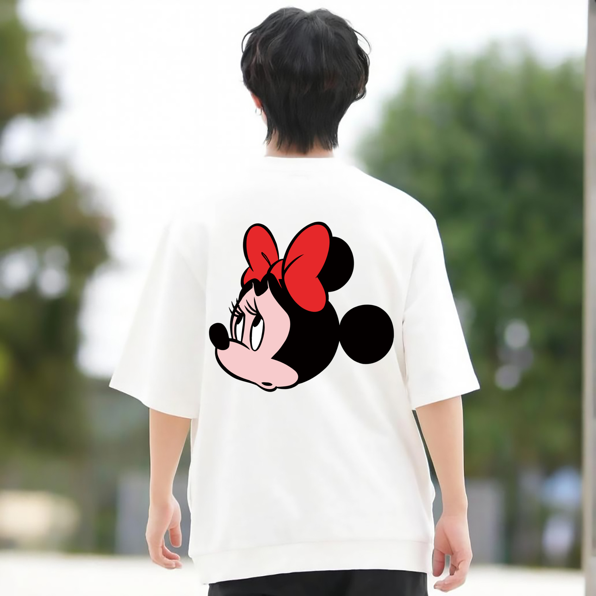ミッキーマウス Mickey Mouse 綿100％ メンズ半袖Tシャツ（バックプリント） 通気性