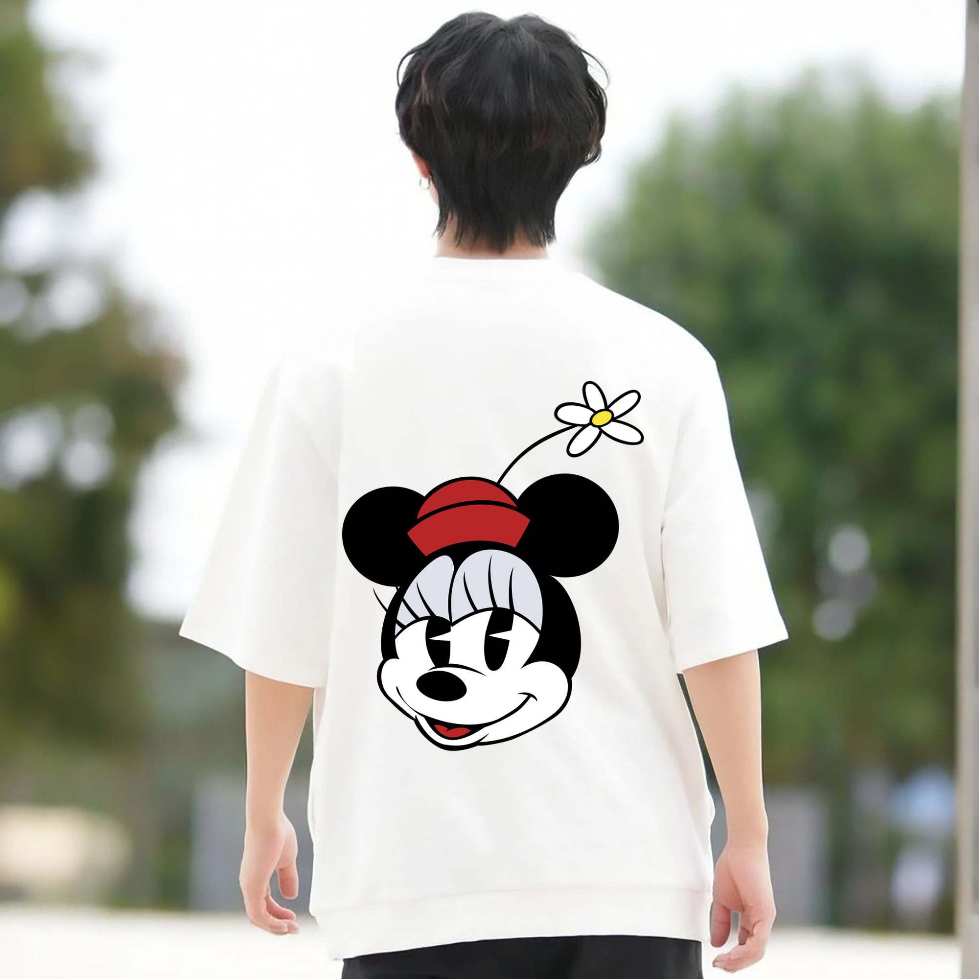 ミッキーマウス Mickey Mouse 綿100％ メンズ半袖Tシャツ（バックプリント） 通気性