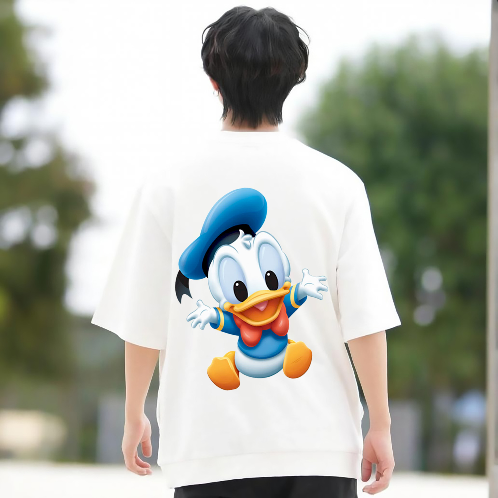 ミッキーマウス Mickey Mouse 綿100％ メンズ半袖Tシャツ（バックプリント） 通気性
