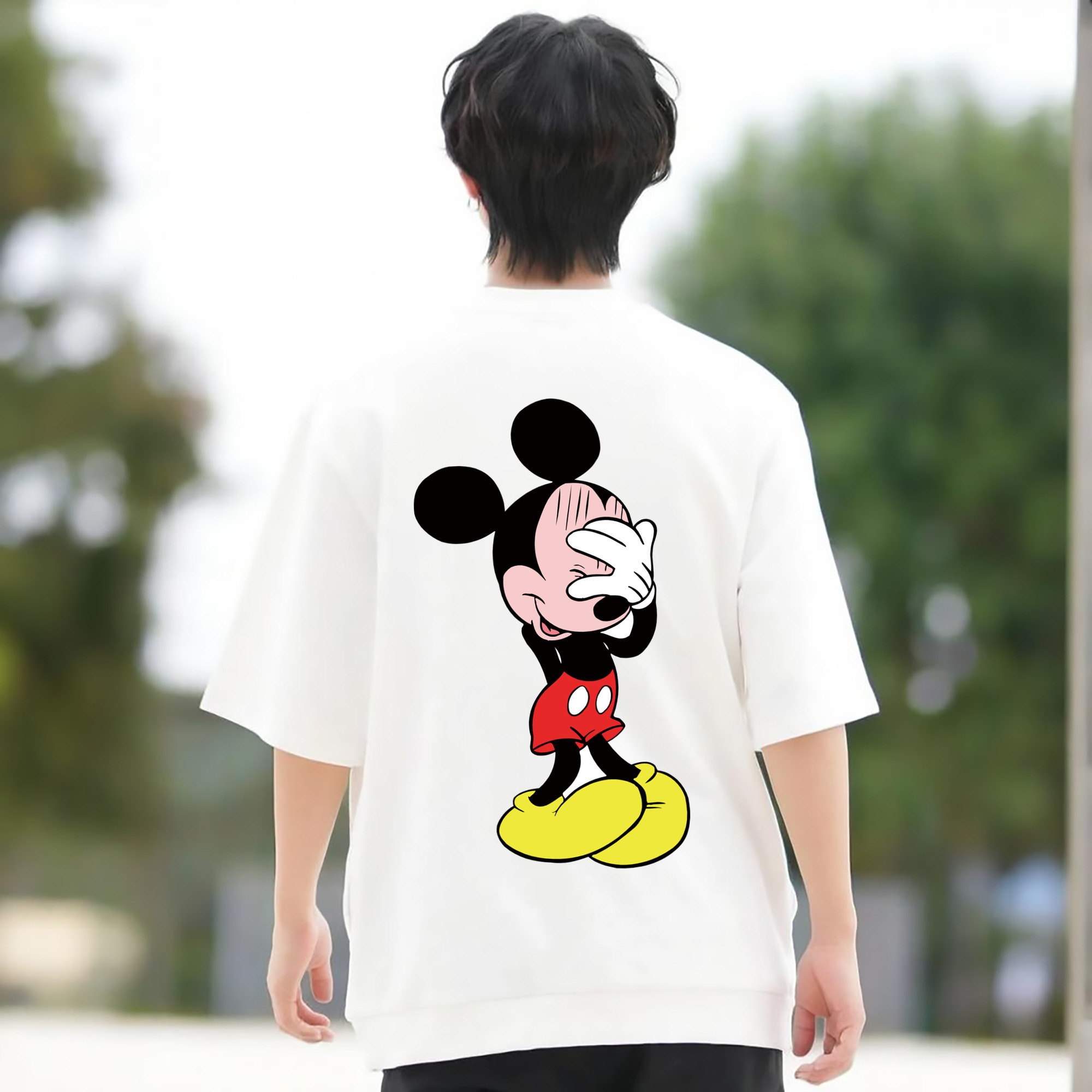 ミッキーマウス Mickey Mouse 綿100％ メンズ半袖Tシャツ（バックプリント） 通気性