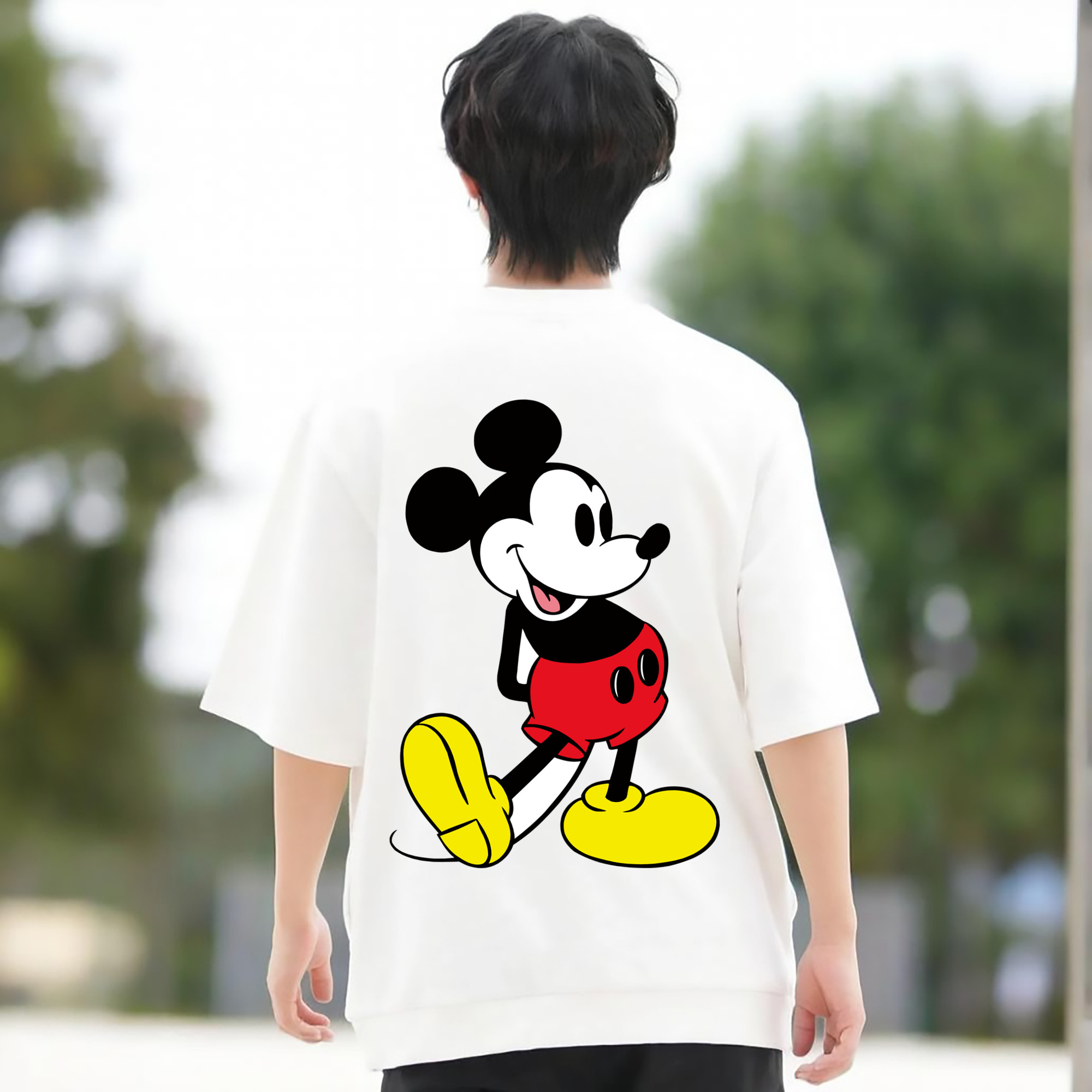 ミッキーマウス Mickey Mouse 綿100％ メンズ半袖Tシャツ（バックプリント） 通気性
