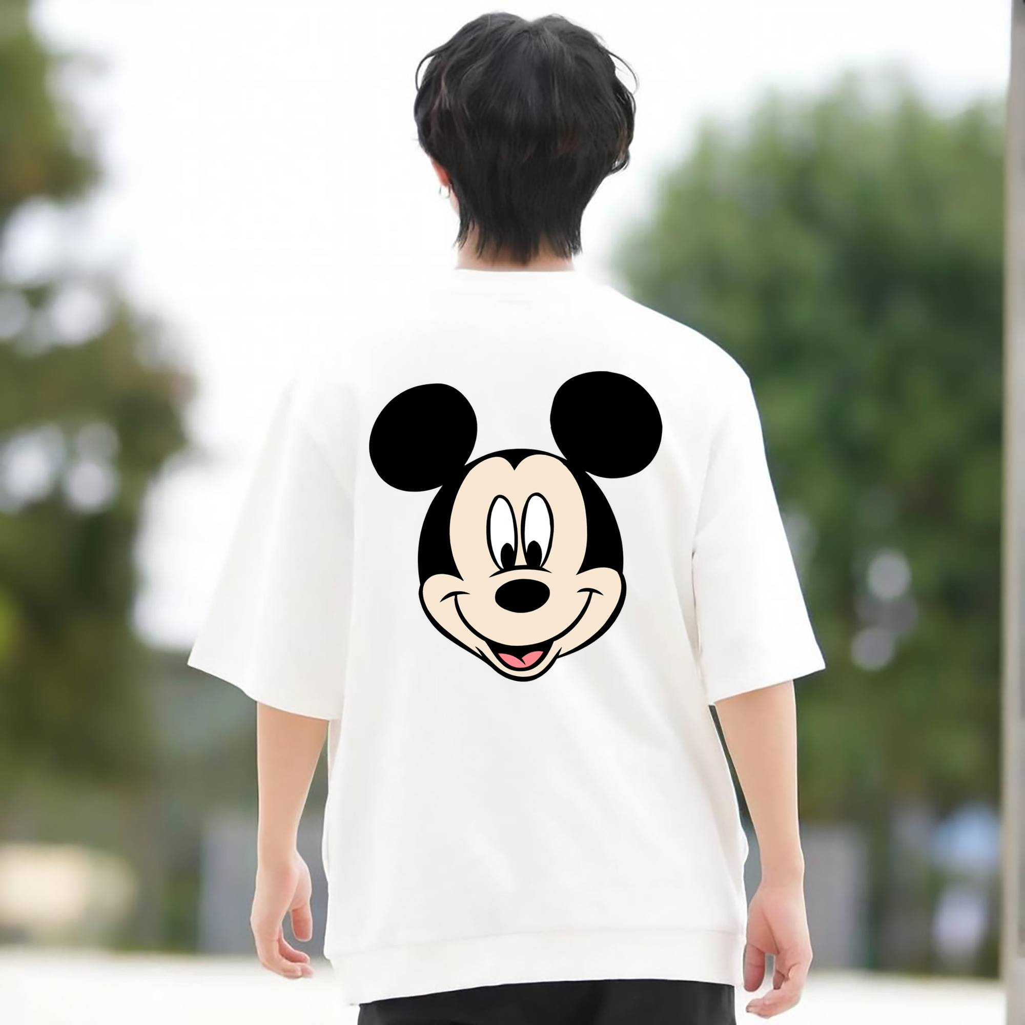 ミッキーマウス Mickey Mouse 綿100％ メンズ半袖Tシャツ（バックプリント） 通気性