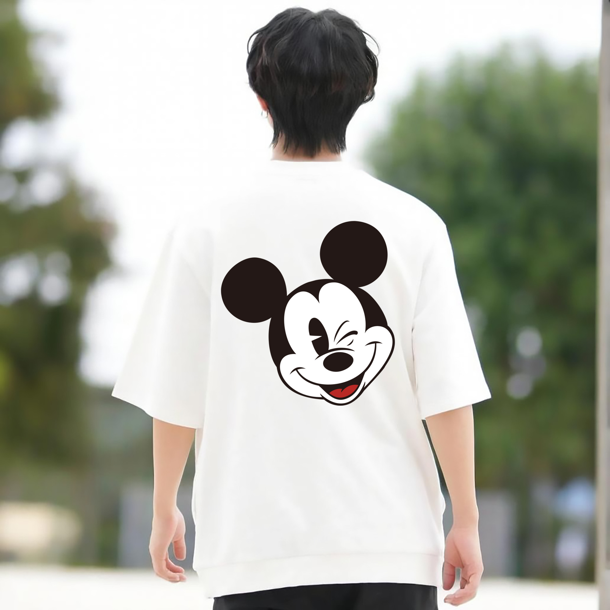 ミッキーマウス Mickey Mouse 綿100％ メンズ半袖Tシャツ（バックプリント） 通気性