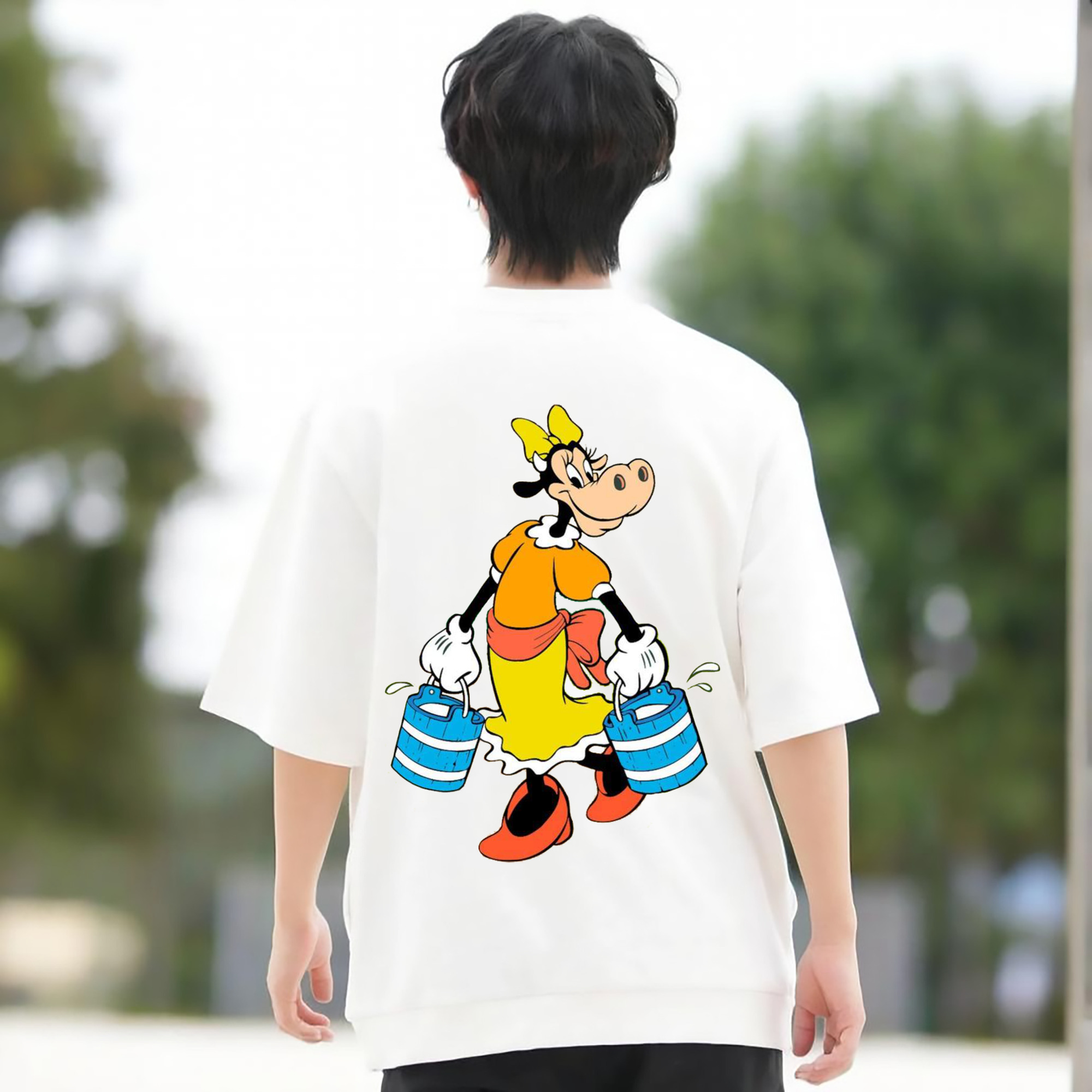 ミッキーマウス Mickey Mouse 綿100％ メンズ半袖Tシャツ（バックプリント） 通気性
