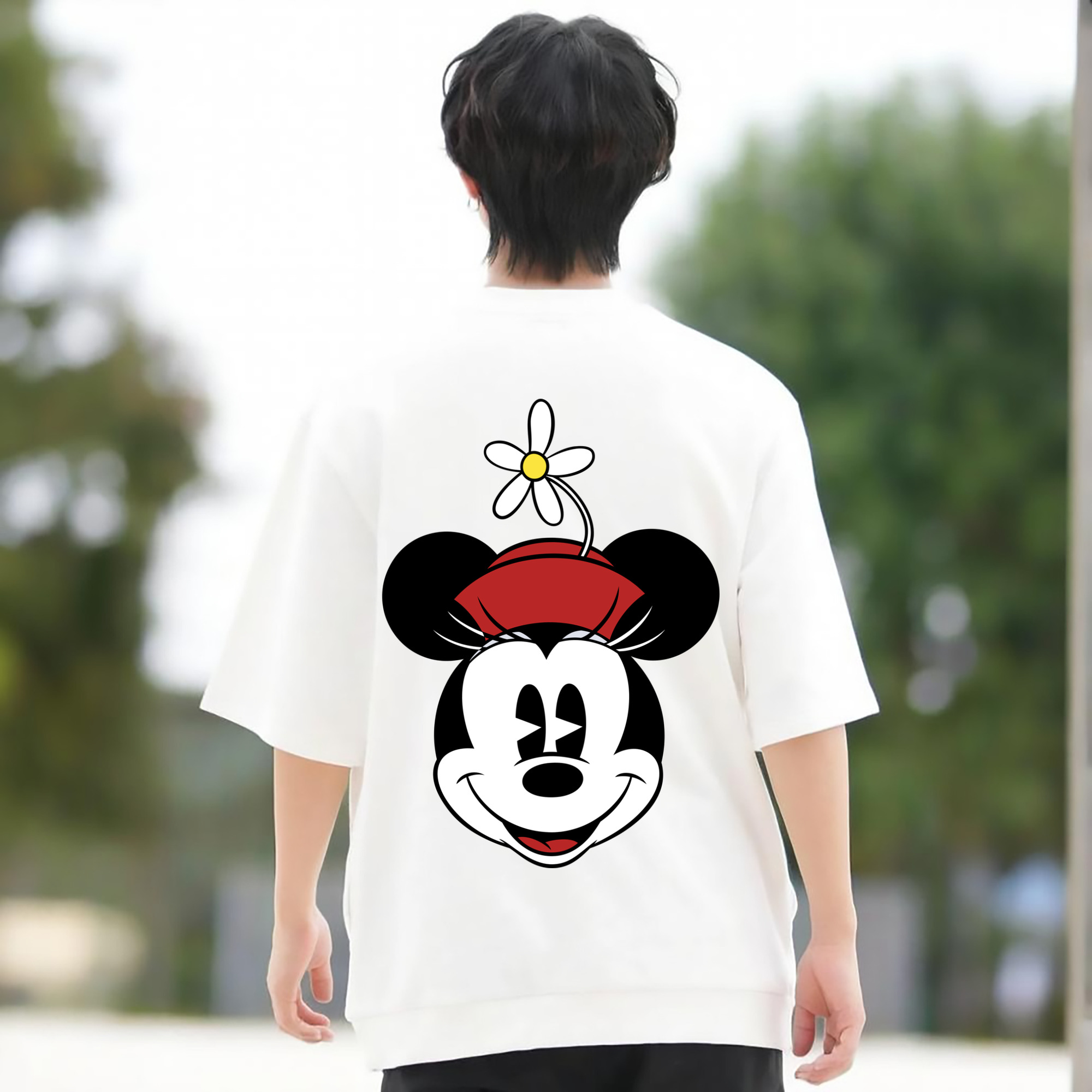 ミッキーマウス Mickey Mouse 綿100％ メンズ半袖Tシャツ（バックプリント） 通気性