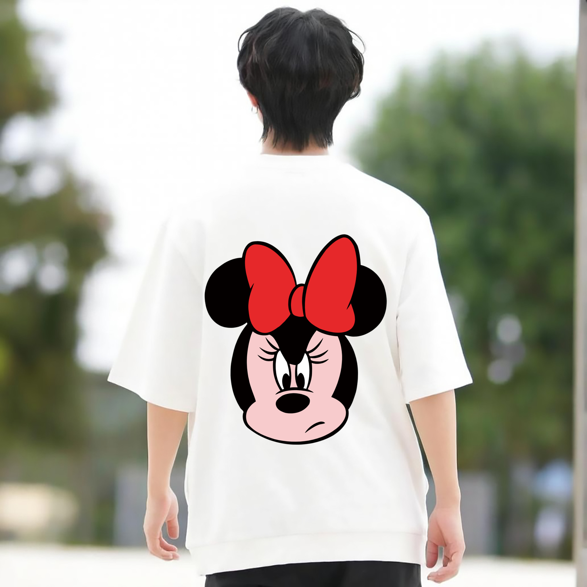 ミッキーマウス Mickey Mouse 綿100％ メンズ半袖Tシャツ（バックプリント） 通気性