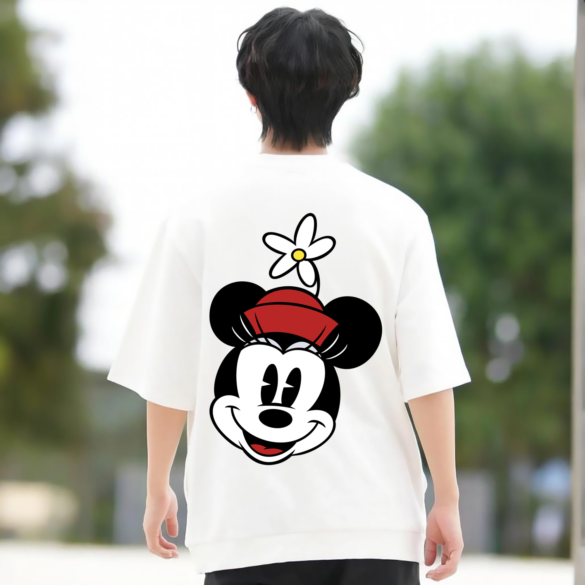 ミッキーマウス Mickey Mouse 綿100％ メンズ半袖Tシャツ（バックプリント） 通気性