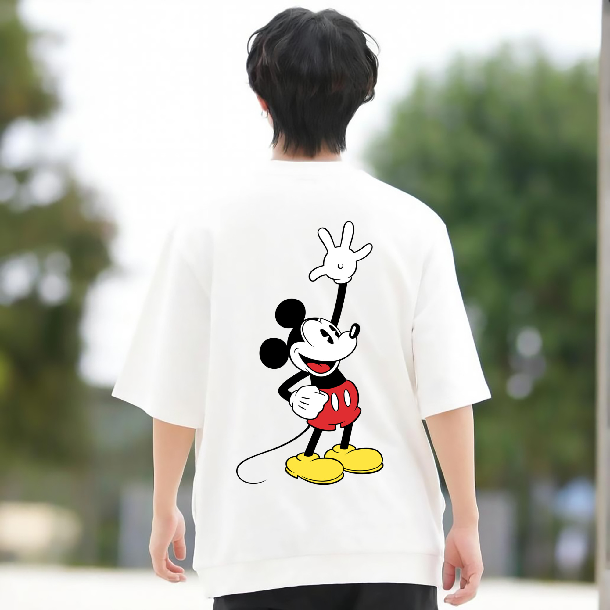 ミッキーマウス Mickey Mouse 綿100％ メンズ半袖Tシャツ（バックプリント） 通気性