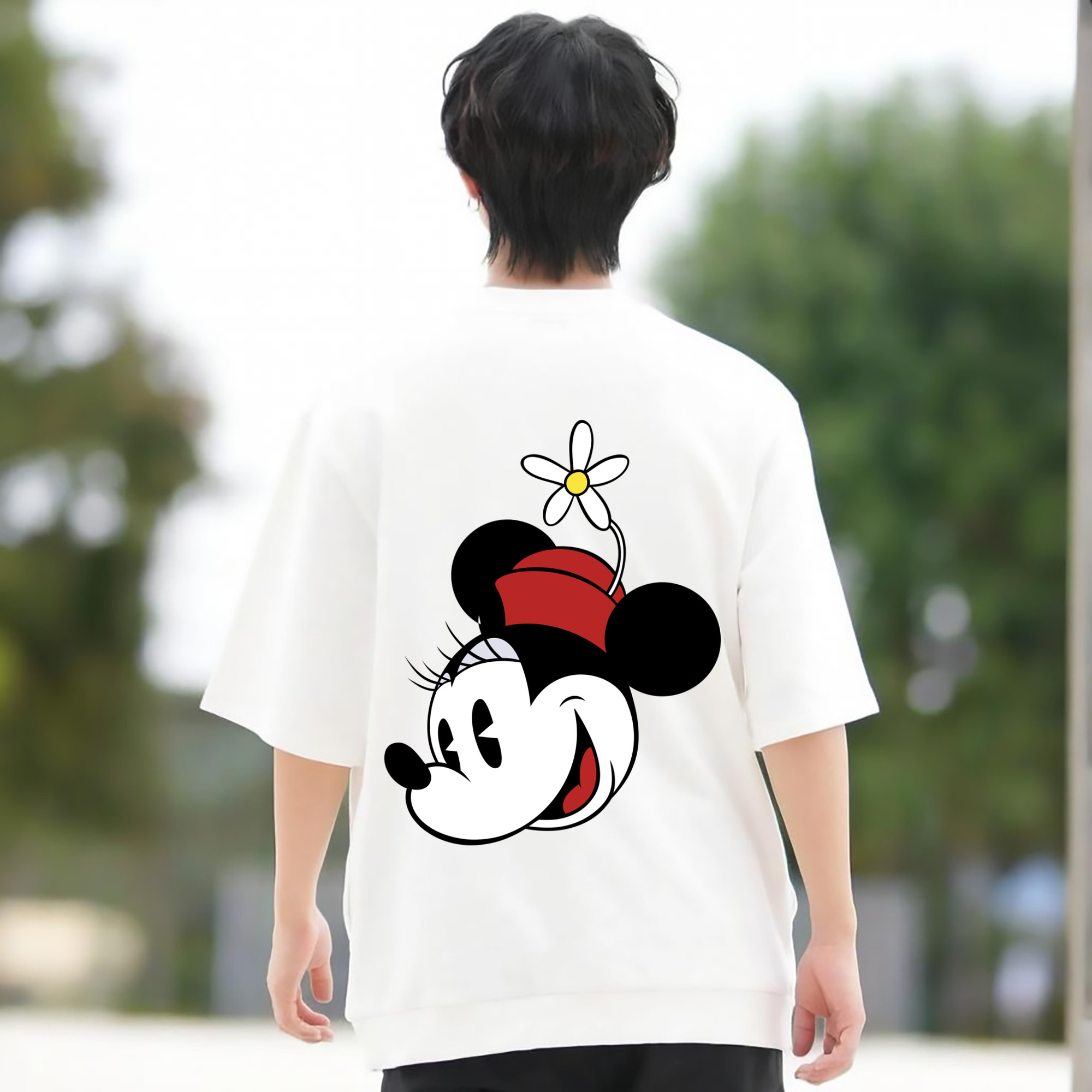 ミッキーマウス Mickey Mouse 綿100％ メンズ半袖Tシャツ（バックプリント） 通気性