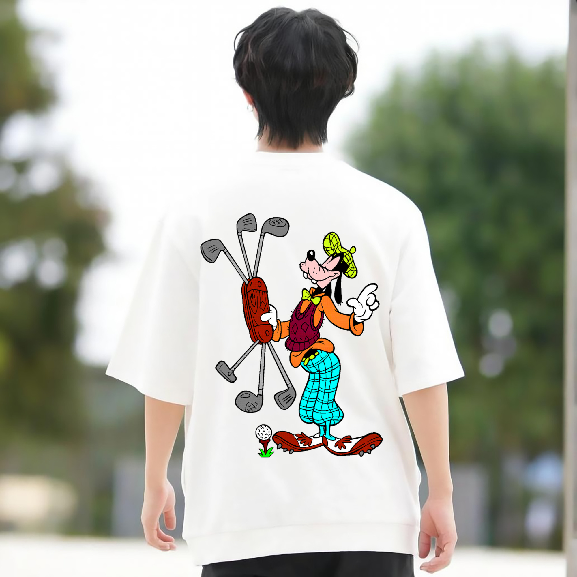 ミッキーマウス Mickey Mouse 綿100％ メンズ半袖Tシャツ（バックプリント） 通気性