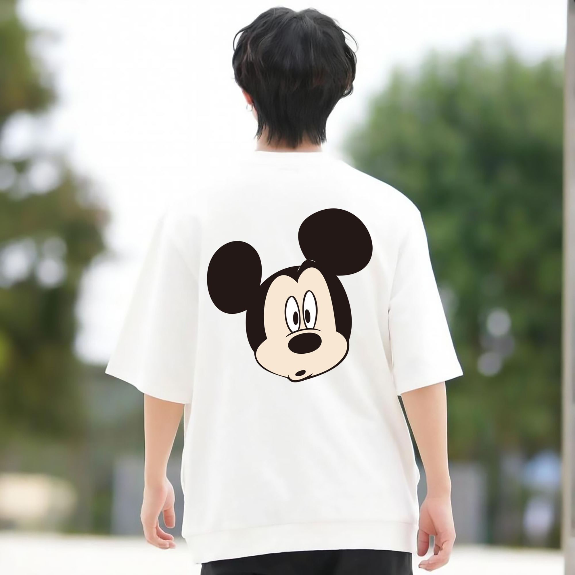 ミッキーマウス Mickey Mouse 綿100％ メンズ半袖Tシャツ（バックプリント） 通気性