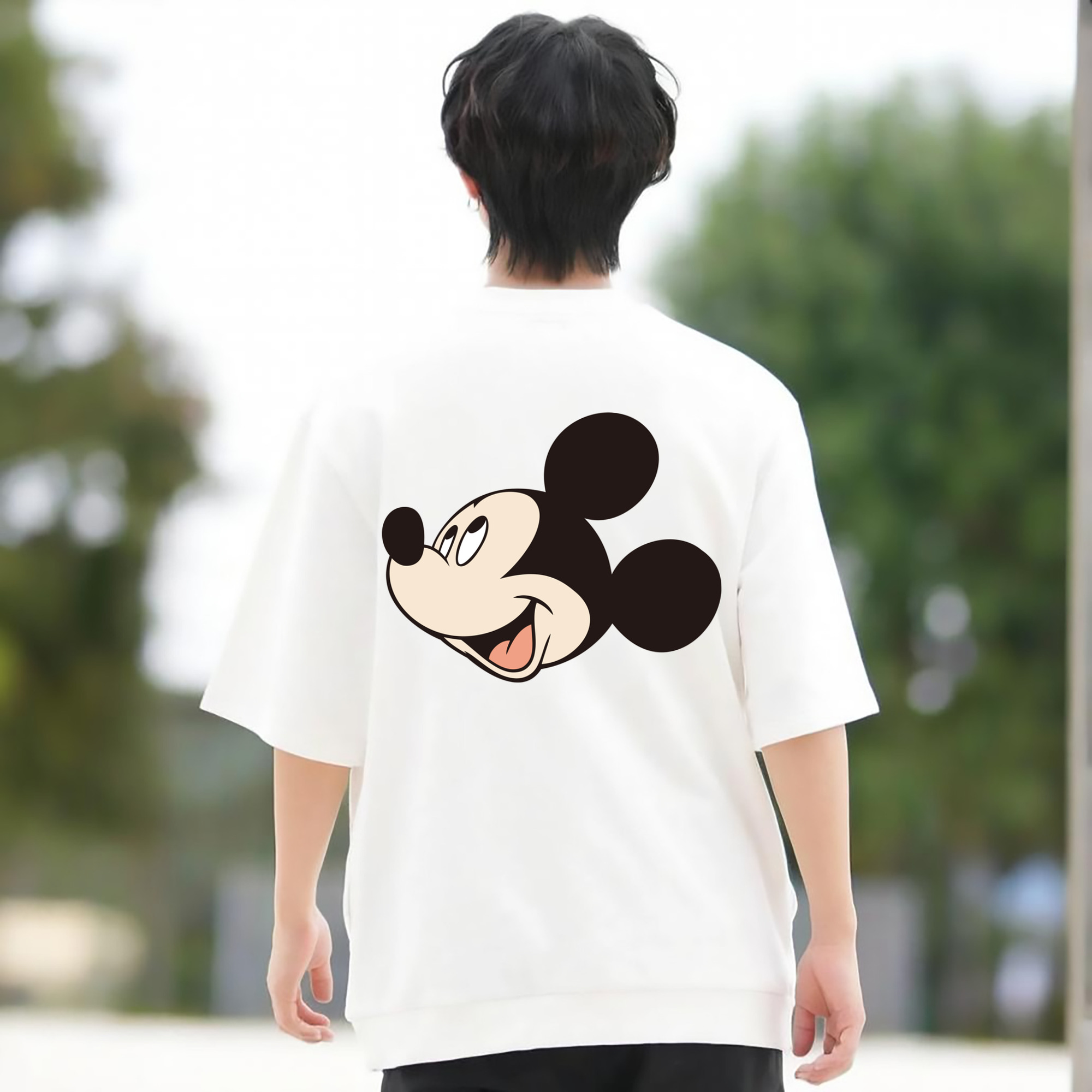 ミッキーマウス Mickey Mouse 綿100％ メンズ半袖Tシャツ（バックプリント） 通気性