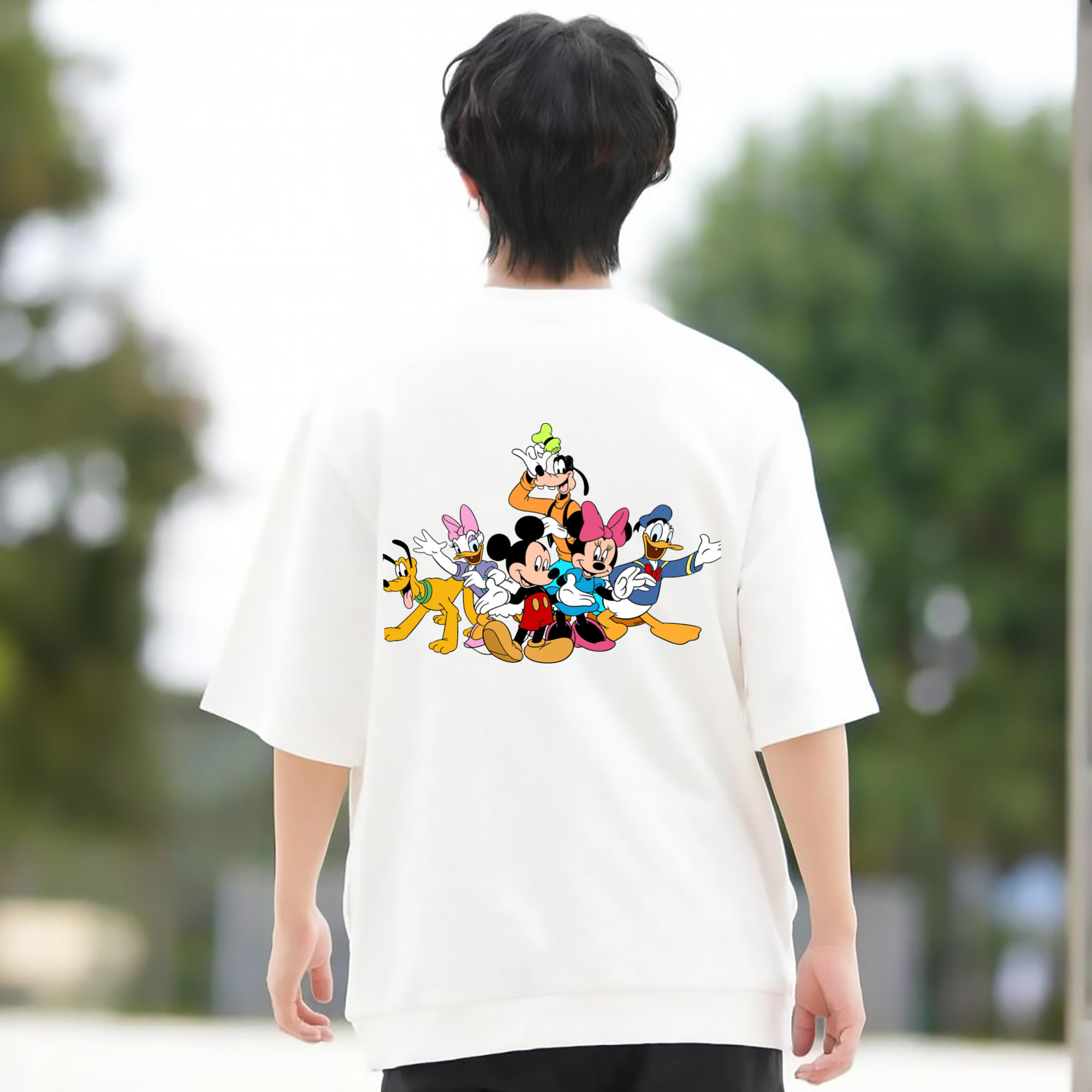 ミッキーマウス Mickey Mouse 綿100％ メンズ半袖Tシャツ（バックプリント） 通気性