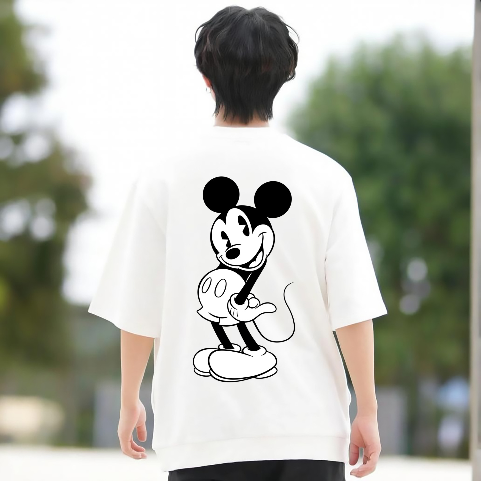 ミッキーマウス Mickey Mouse 綿100％ メンズ半袖Tシャツ（バックプリント） 通気性