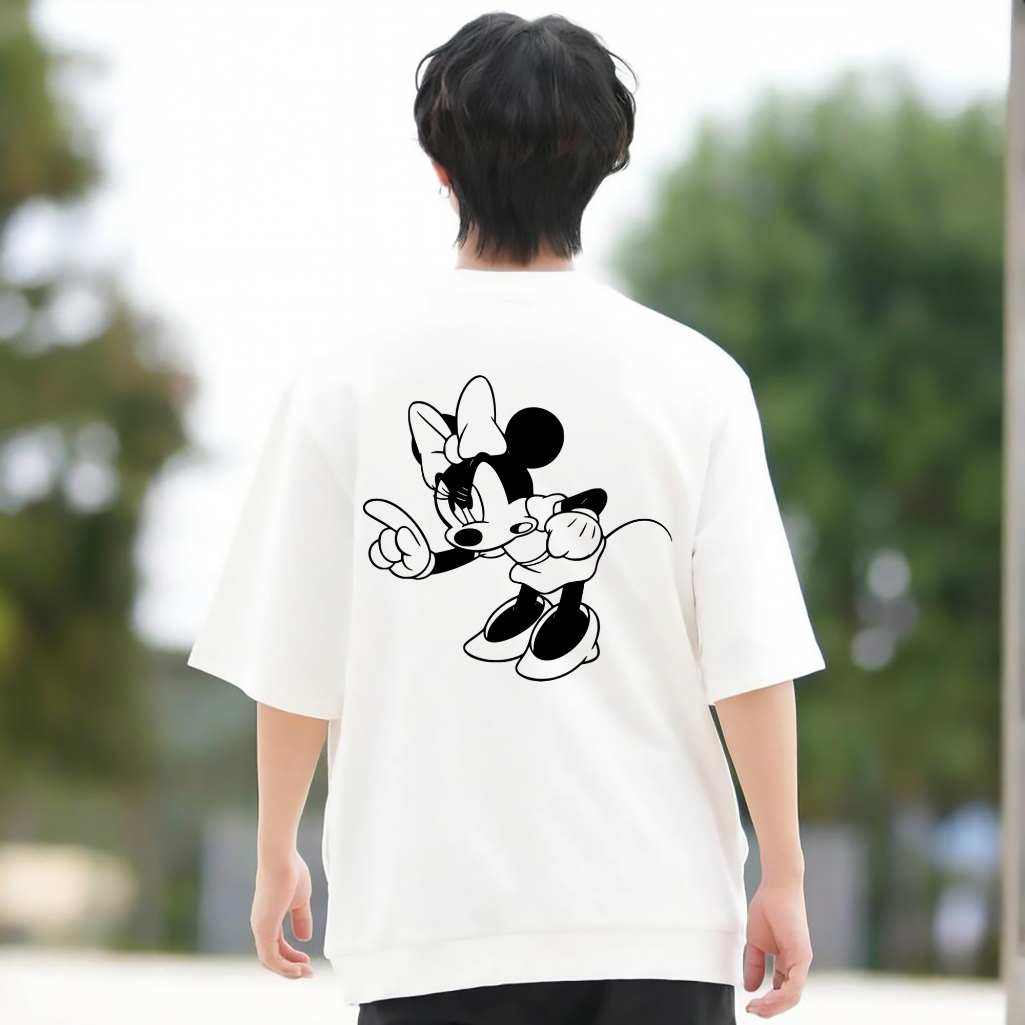 ミッキーマウス Mickey Mouse 綿100％ メンズ半袖Tシャツ（バックプリント） 通気性