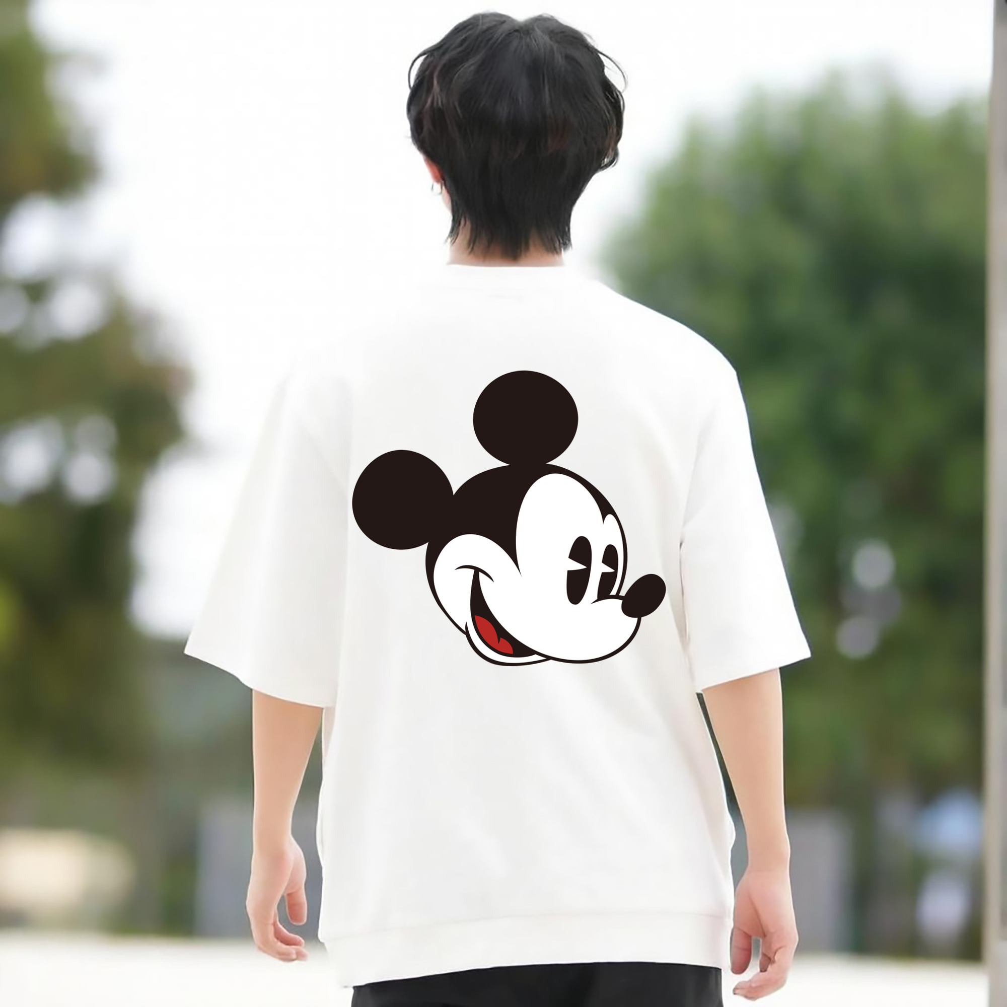 ミッキーマウス Mickey Mouse 綿100％ メンズ半袖Tシャツ（バックプリント） 通気性