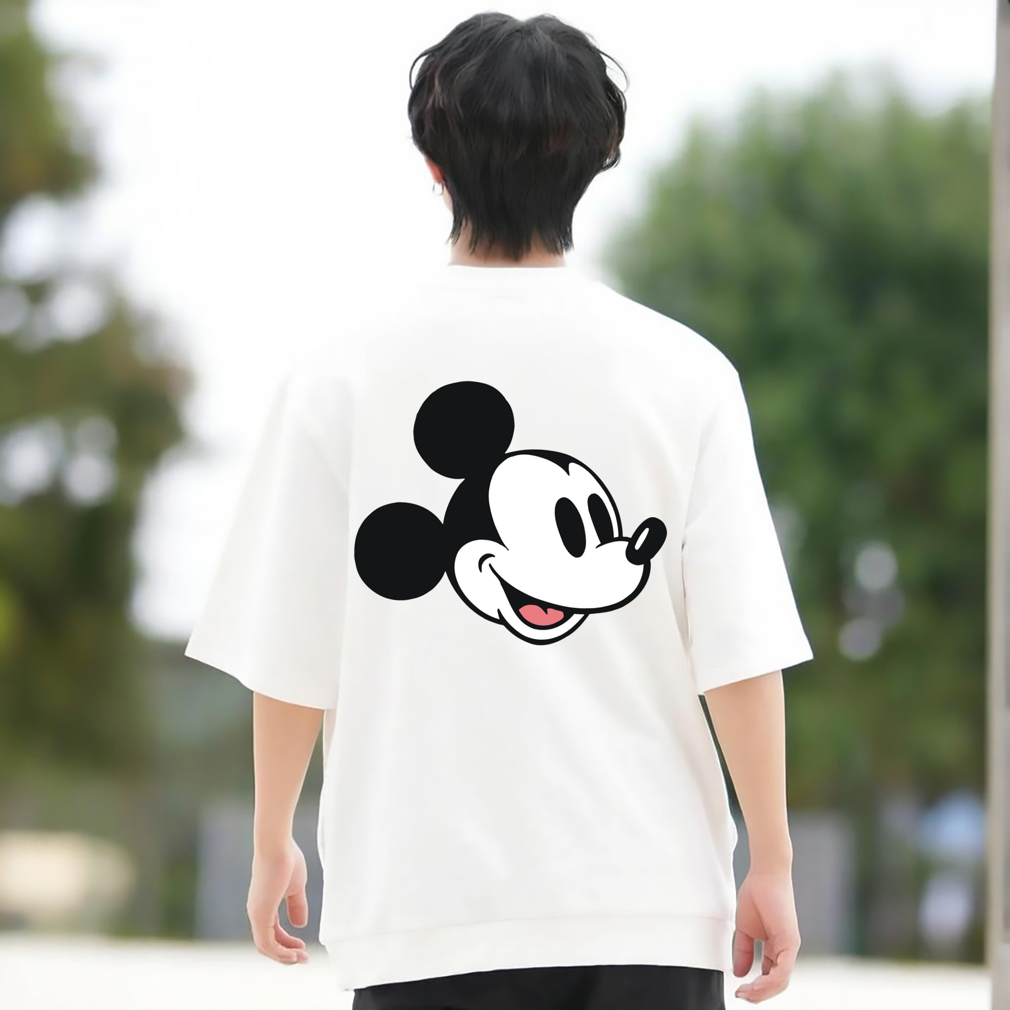 ミッキーマウス Mickey Mouse 綿100％ メンズ半袖Tシャツ（バックプリント） 通気性