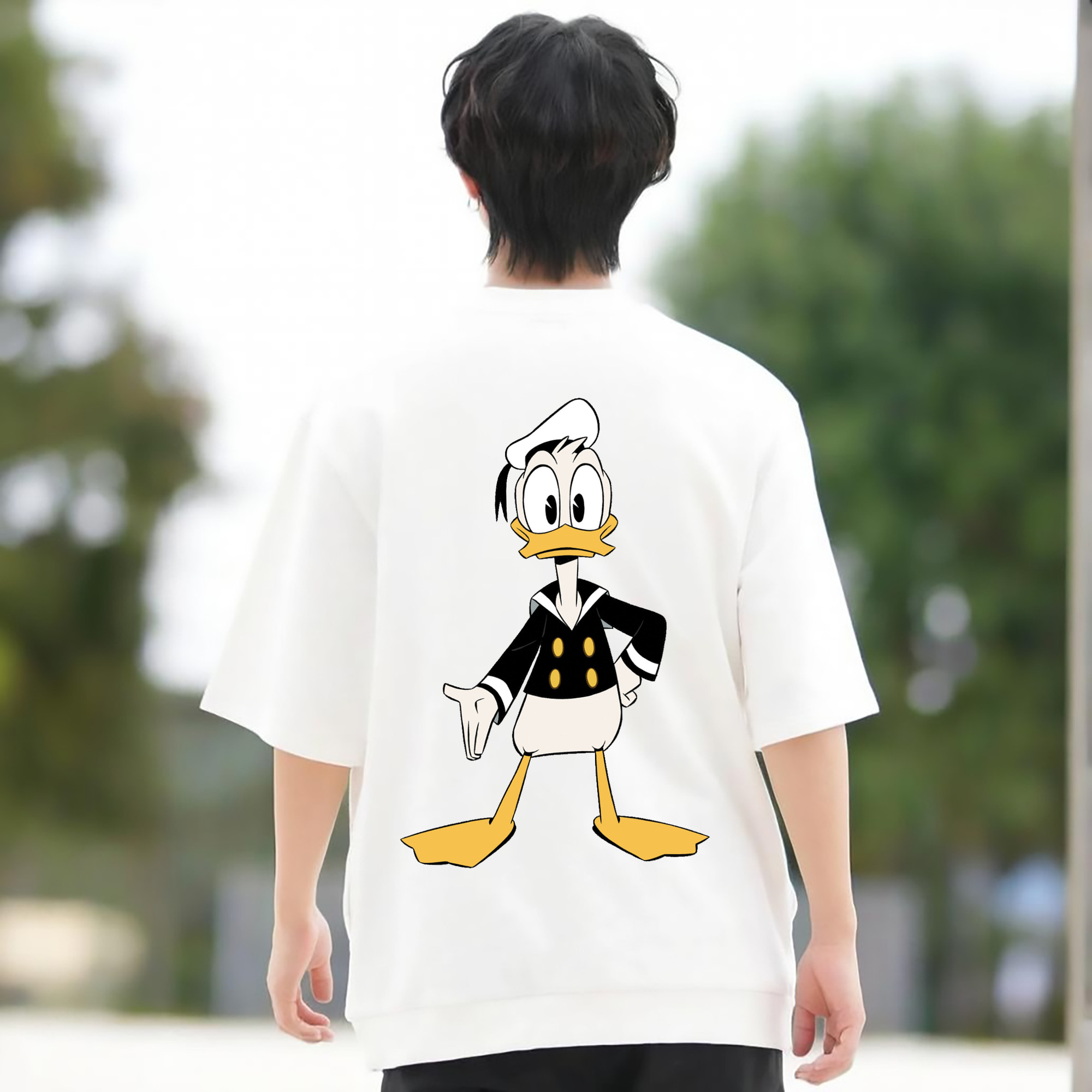 ミッキーマウス Mickey Mouse 綿100％ メンズ半袖Tシャツ（バックプリント） 通気性
