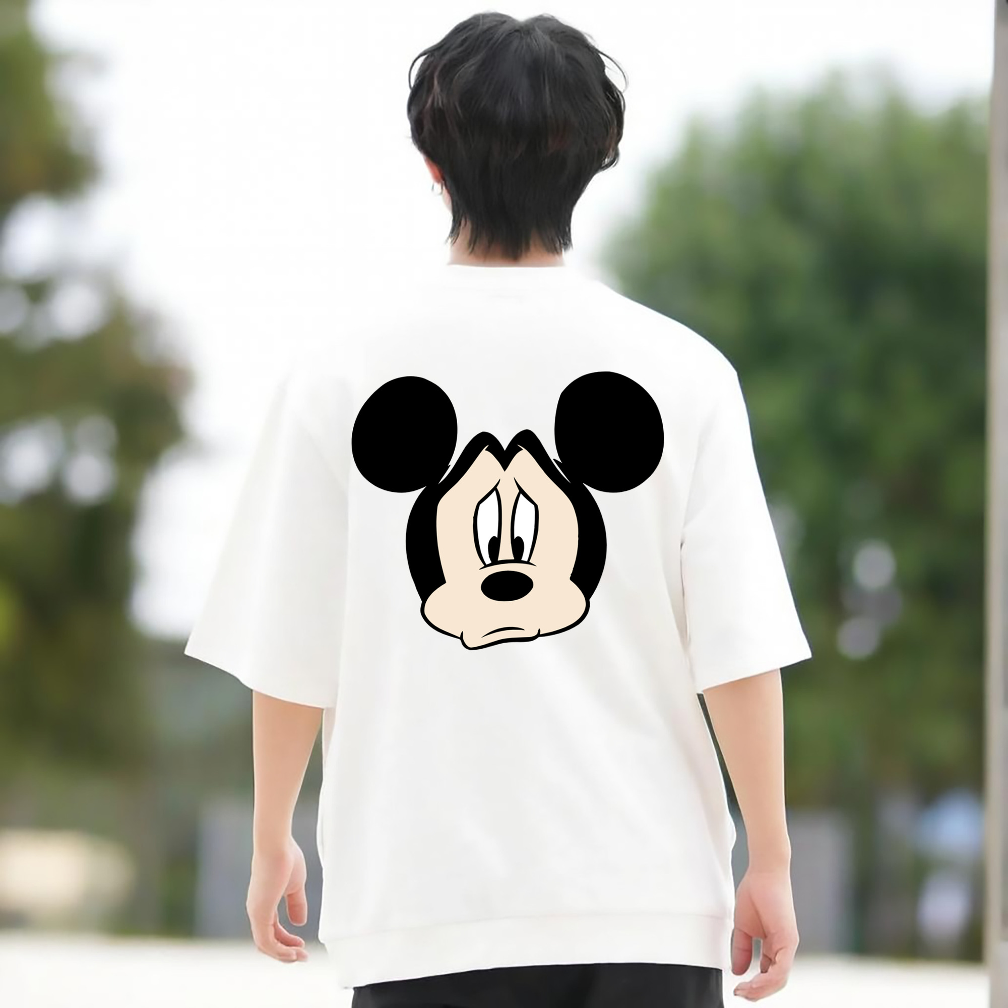 ミッキーマウス Mickey Mouse 綿100％ メンズ半袖Tシャツ（バックプリント） 通気性