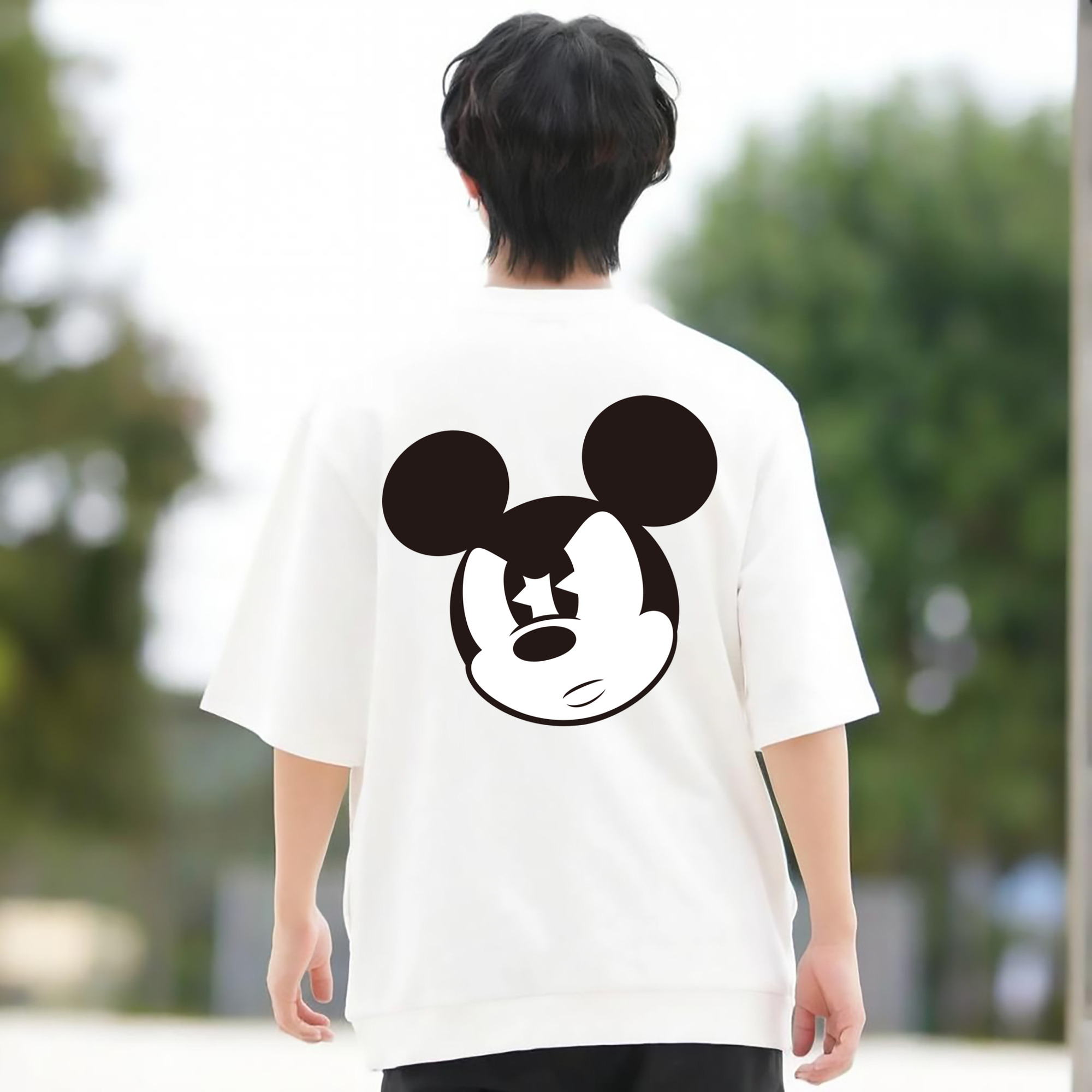 ミッキーマウス Mickey Mouse 綿100％ メンズ半袖Tシャツ（バックプリント） 通気性