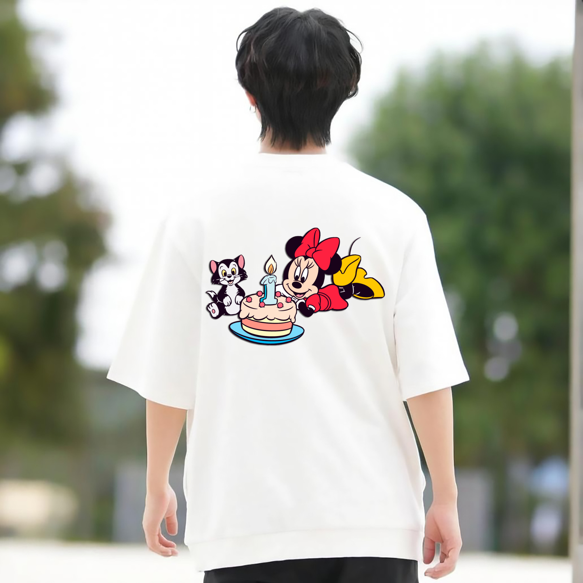 ミッキーマウス Mickey Mouse 綿100％ メンズ半袖Tシャツ（バックプリント） 通気性