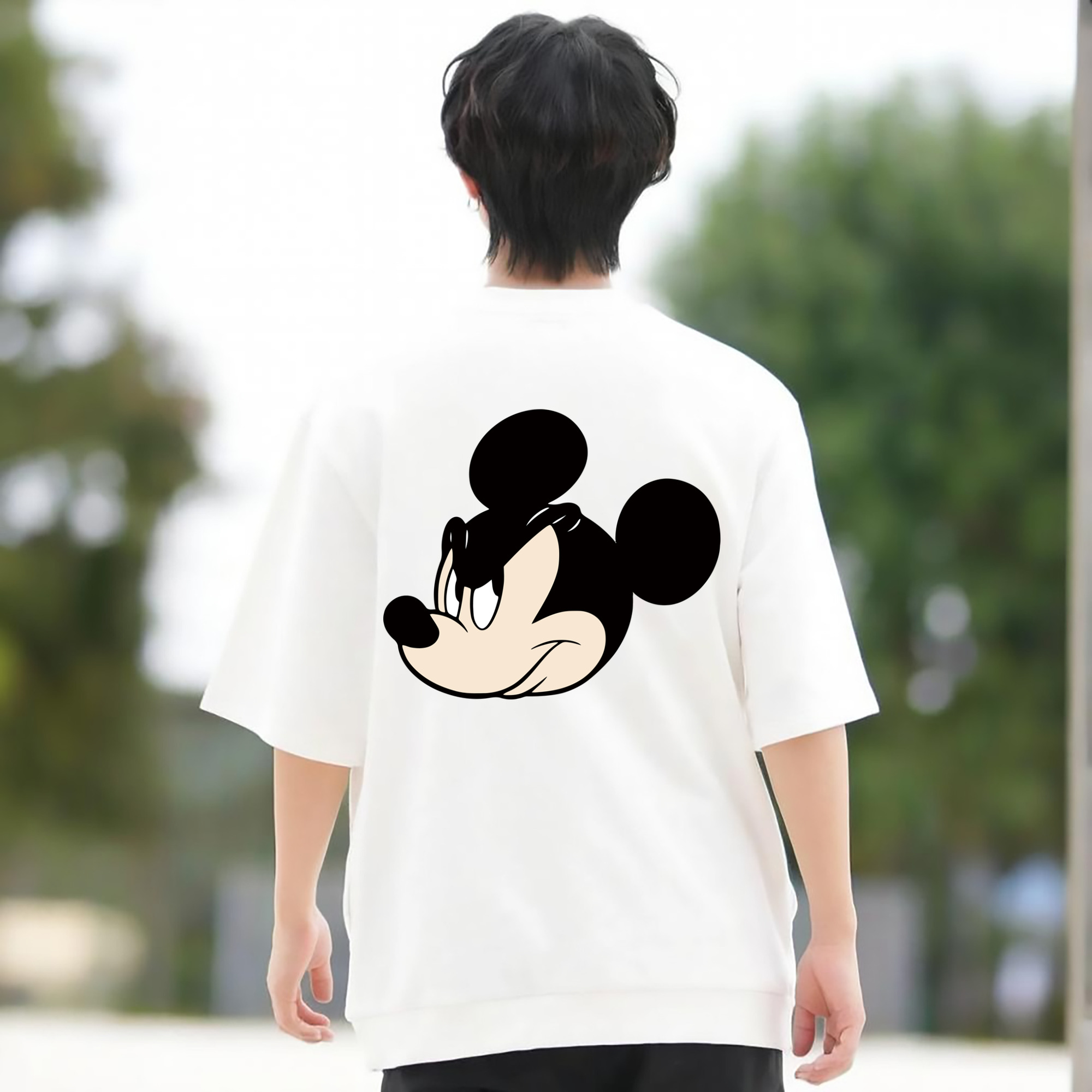 ミッキーマウス Mickey Mouse 綿100％ メンズ半袖Tシャツ（バックプリント） 通気性