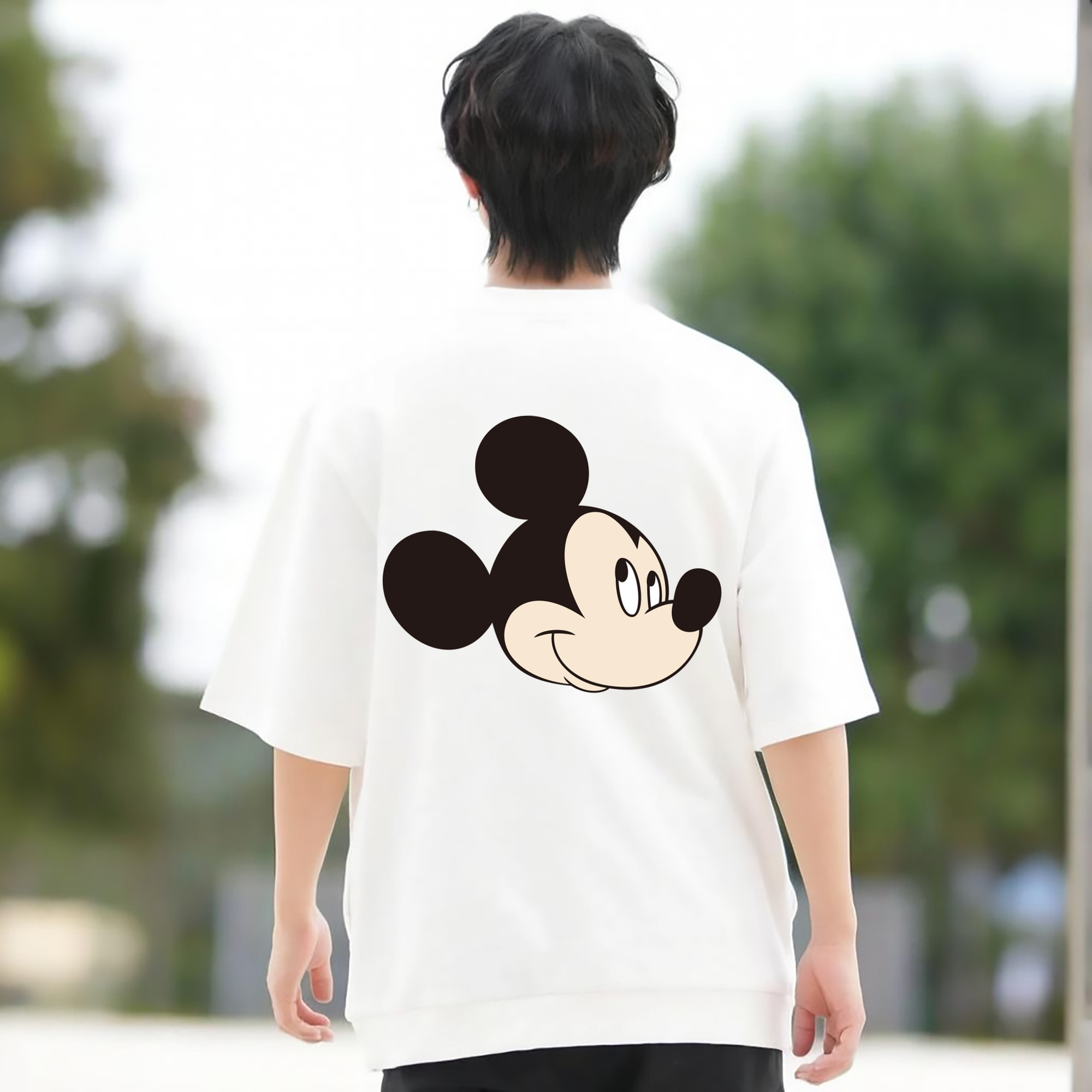 ミッキーマウス Mickey Mouse 綿100％ メンズ半袖Tシャツ（バックプリント） 通気性