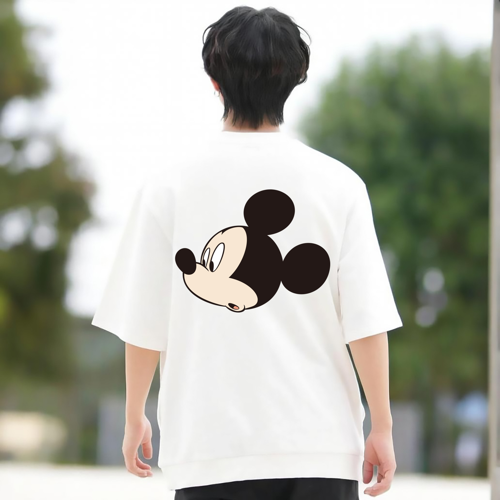ミッキーマウス Mickey Mouse 綿100％ メンズ半袖Tシャツ（バックプリント） 通気性