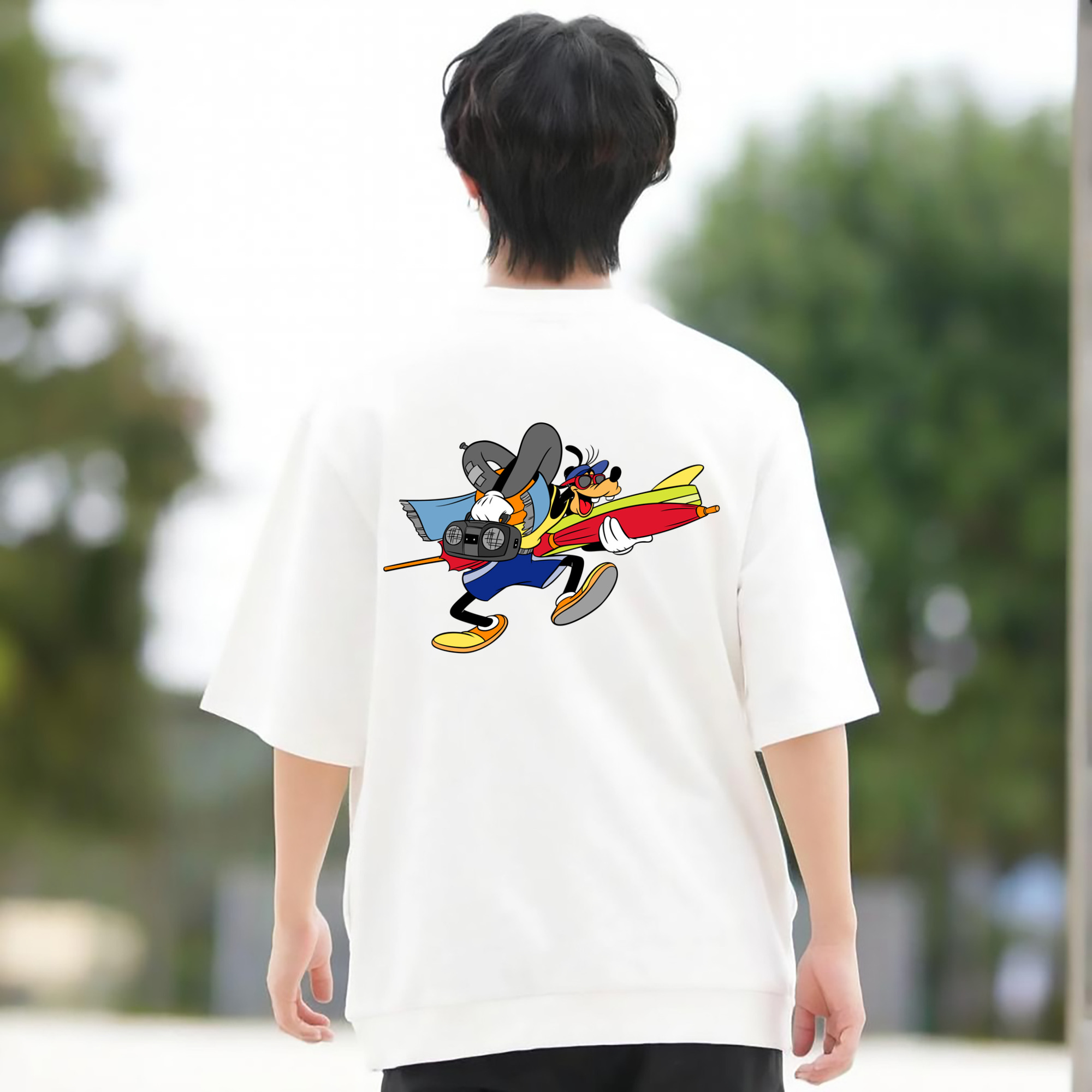 ミッキーマウス Mickey Mouse 綿100％ メンズ半袖Tシャツ（バックプリント） 通気性