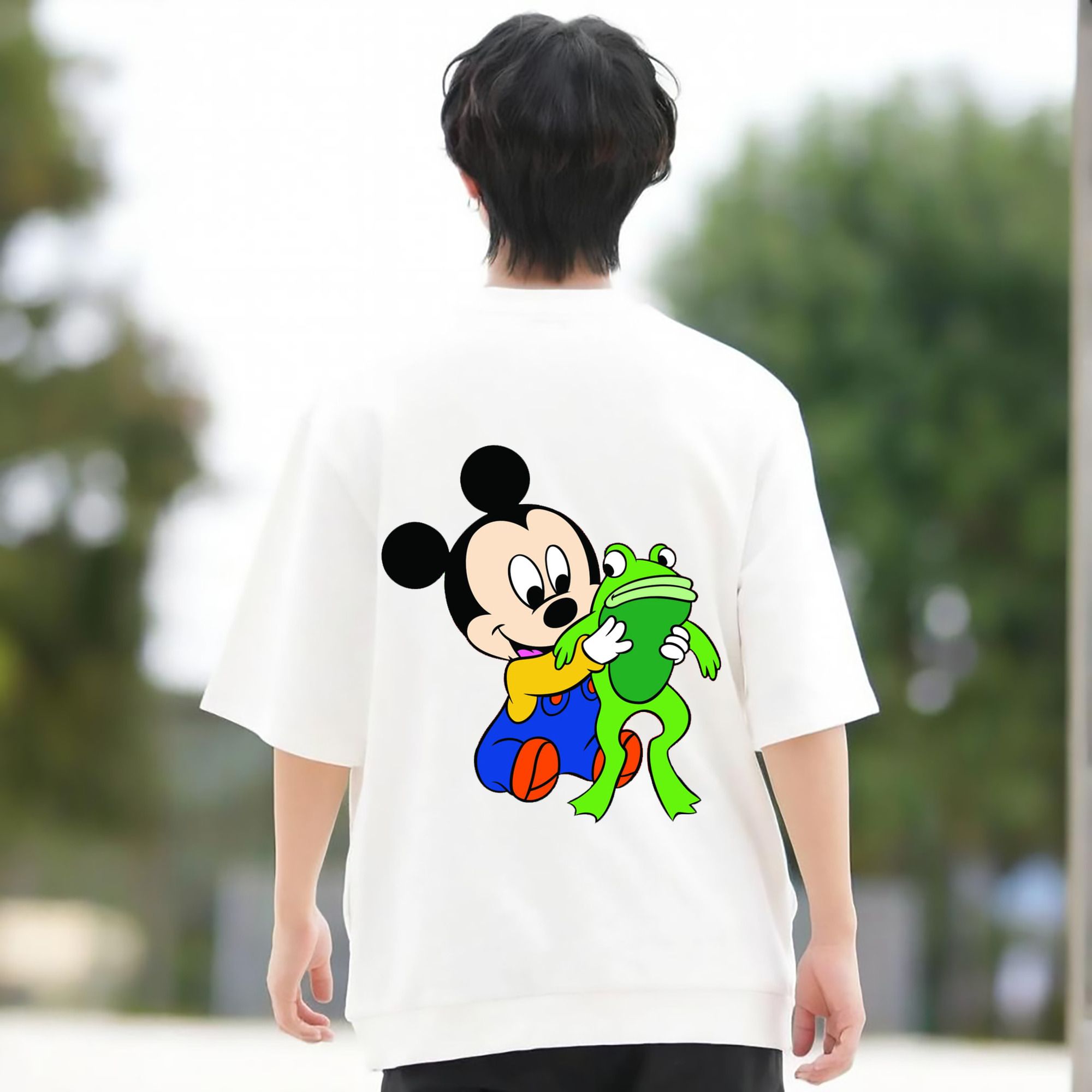 ミッキーマウス Mickey Mouse 綿100％ メンズ半袖Tシャツ（バックプリント） 通気性