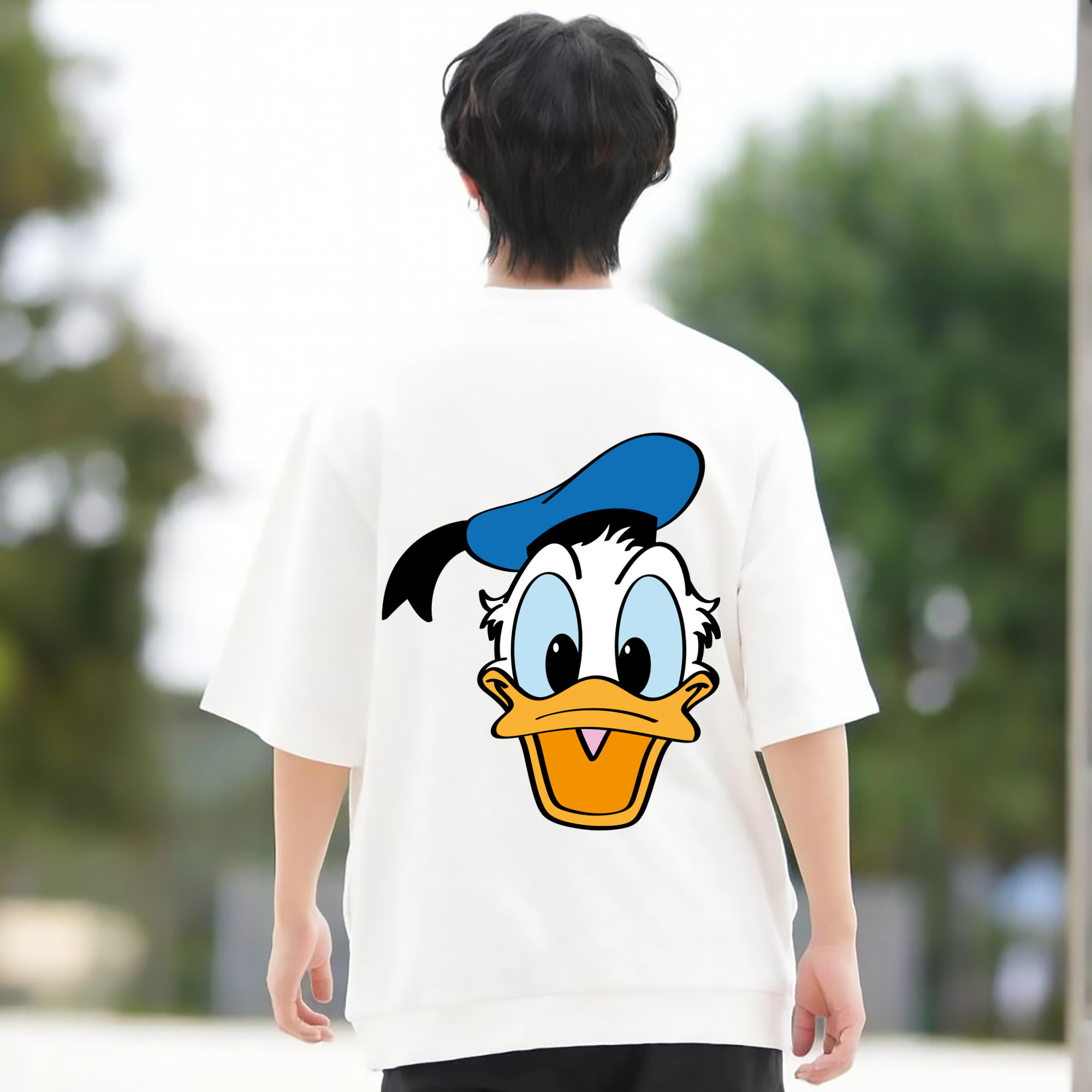 ミッキーマウス Mickey Mouse 綿100％ メンズ半袖Tシャツ（バックプリント） 通気性