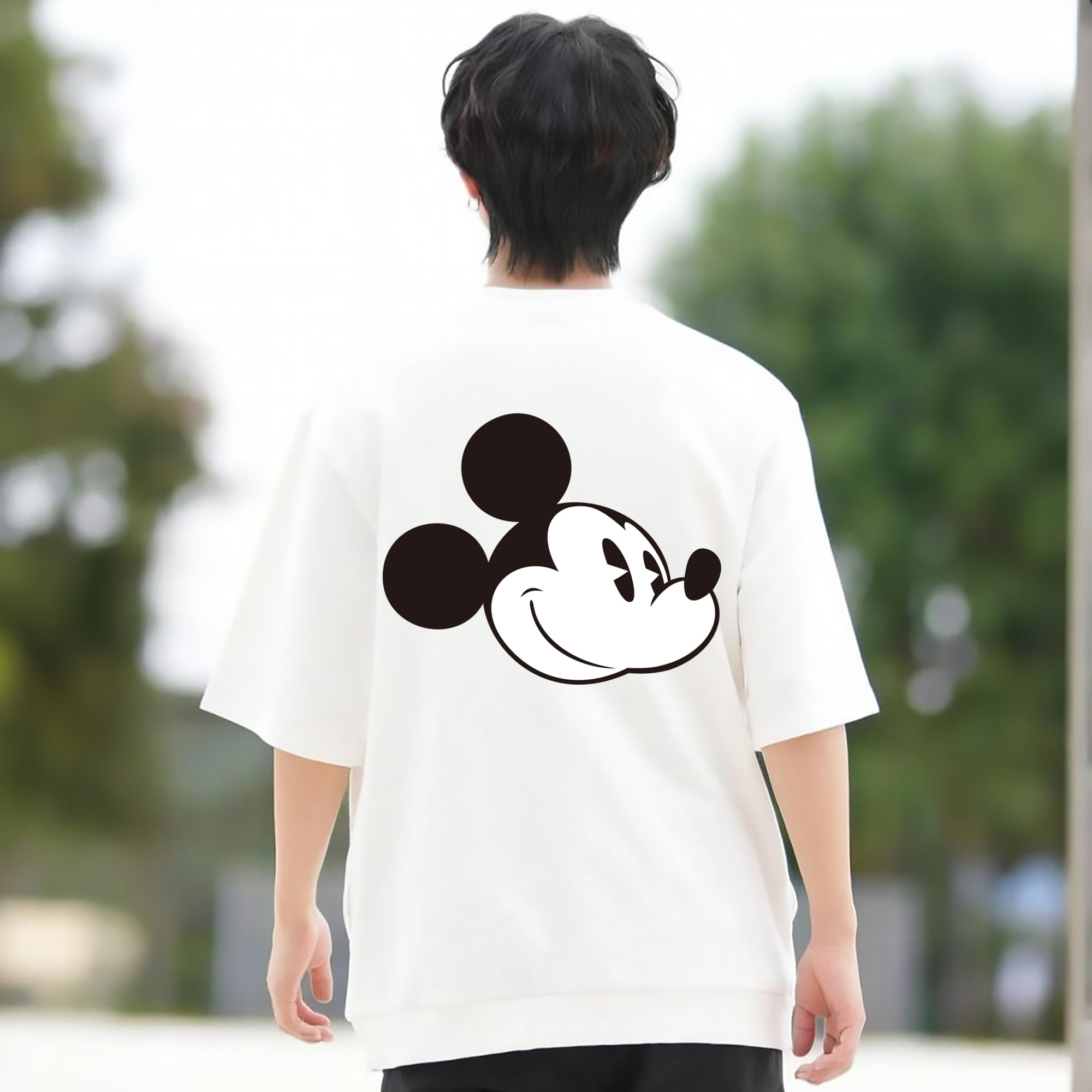 ミッキーマウス Mickey Mouse 綿100％ メンズ半袖Tシャツ（バックプリント） 通気性