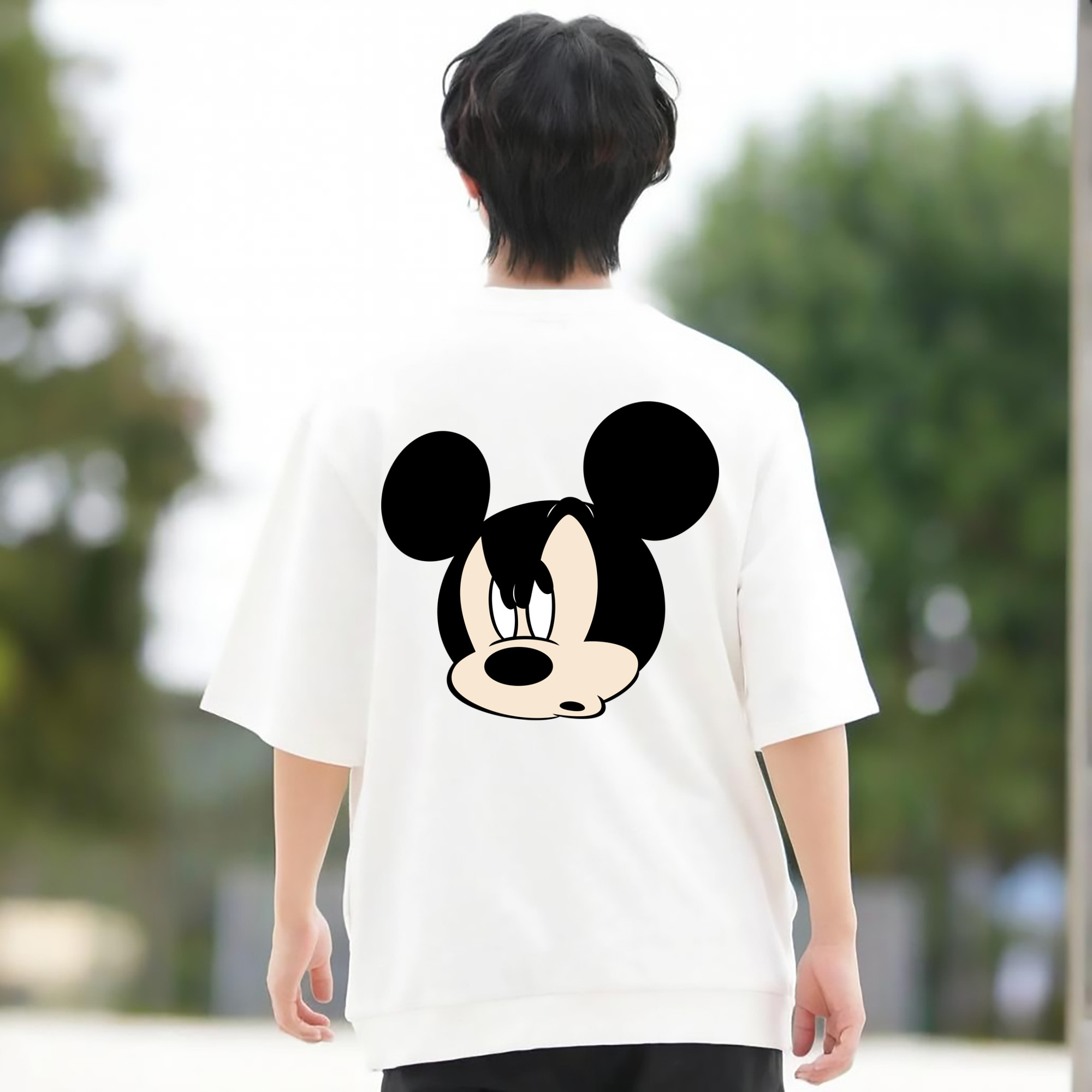 ミッキーマウス Mickey Mouse 綿100％ メンズ半袖Tシャツ（バックプリント） 通気性