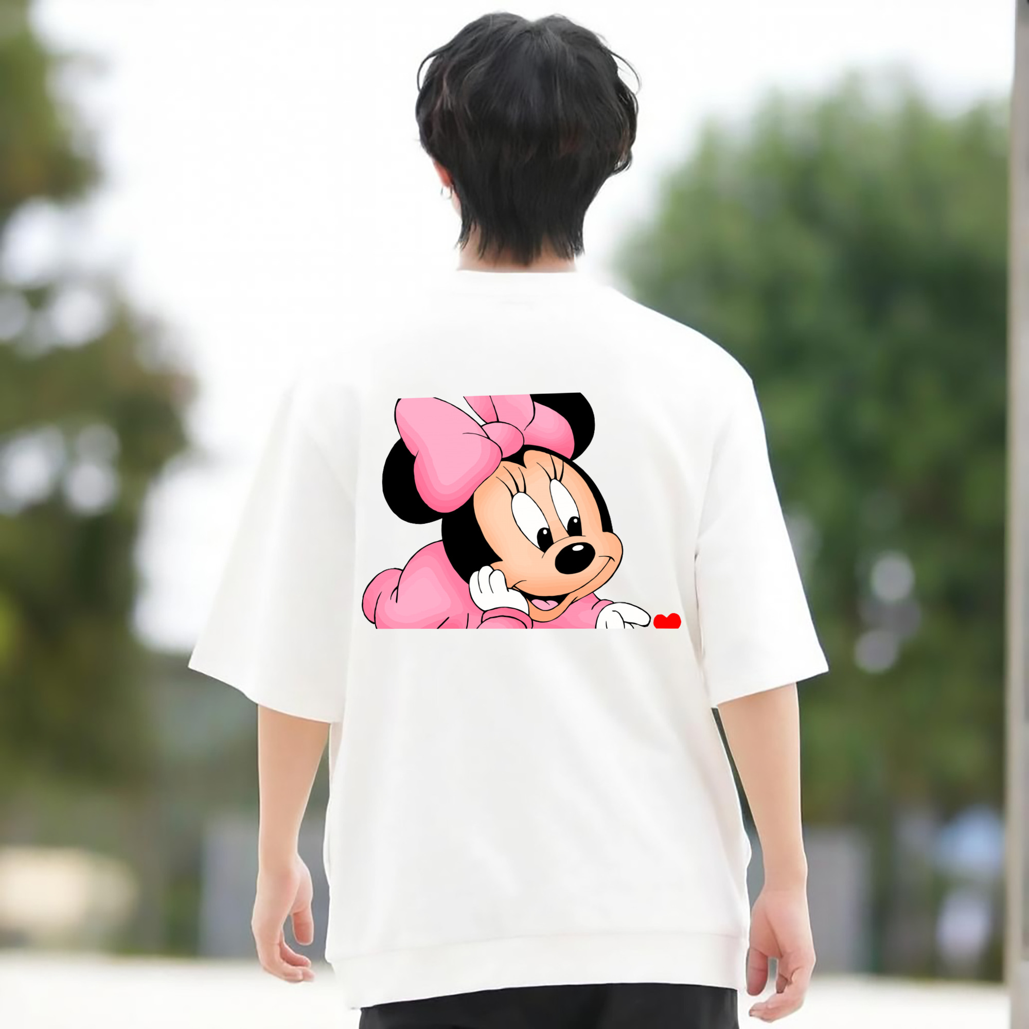 ミッキーマウス Mickey Mouse 綿100％ メンズ半袖Tシャツ（バックプリント） 通気性
