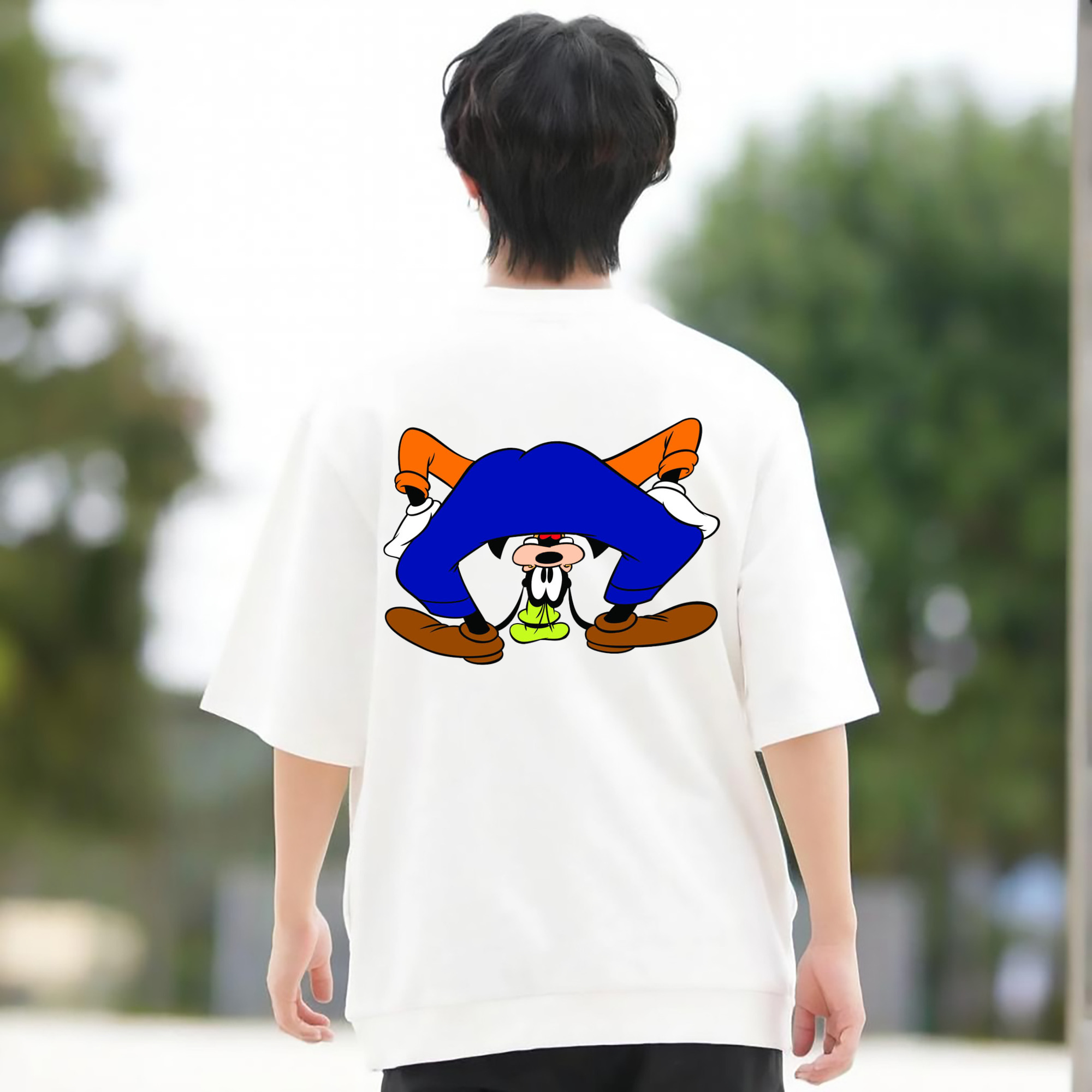 ミッキーマウス Mickey Mouse 綿100％ メンズ半袖Tシャツ（バックプリント） 通気性