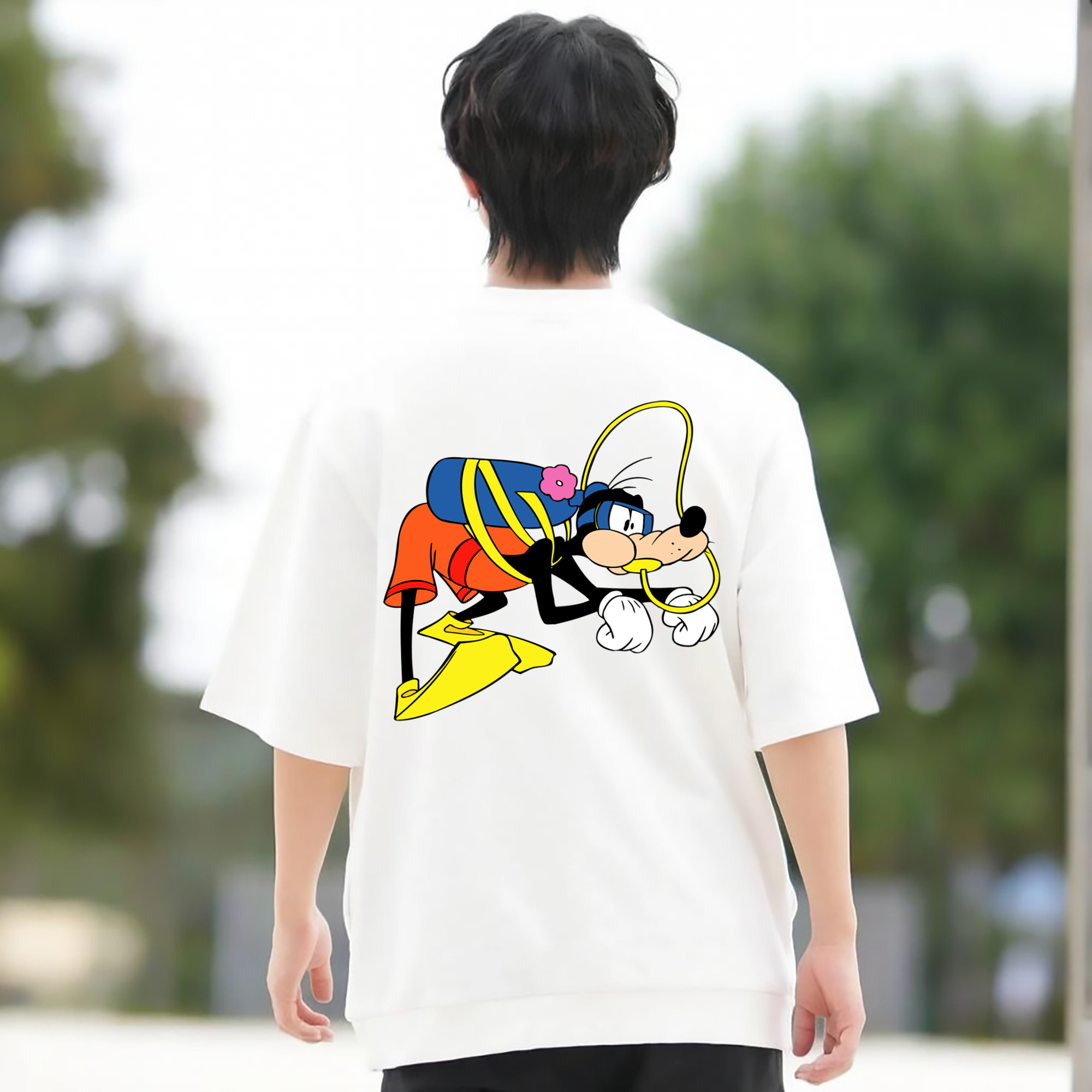 ミッキーマウス Mickey Mouse 綿100％ メンズ半袖Tシャツ（バックプリント） 通気性