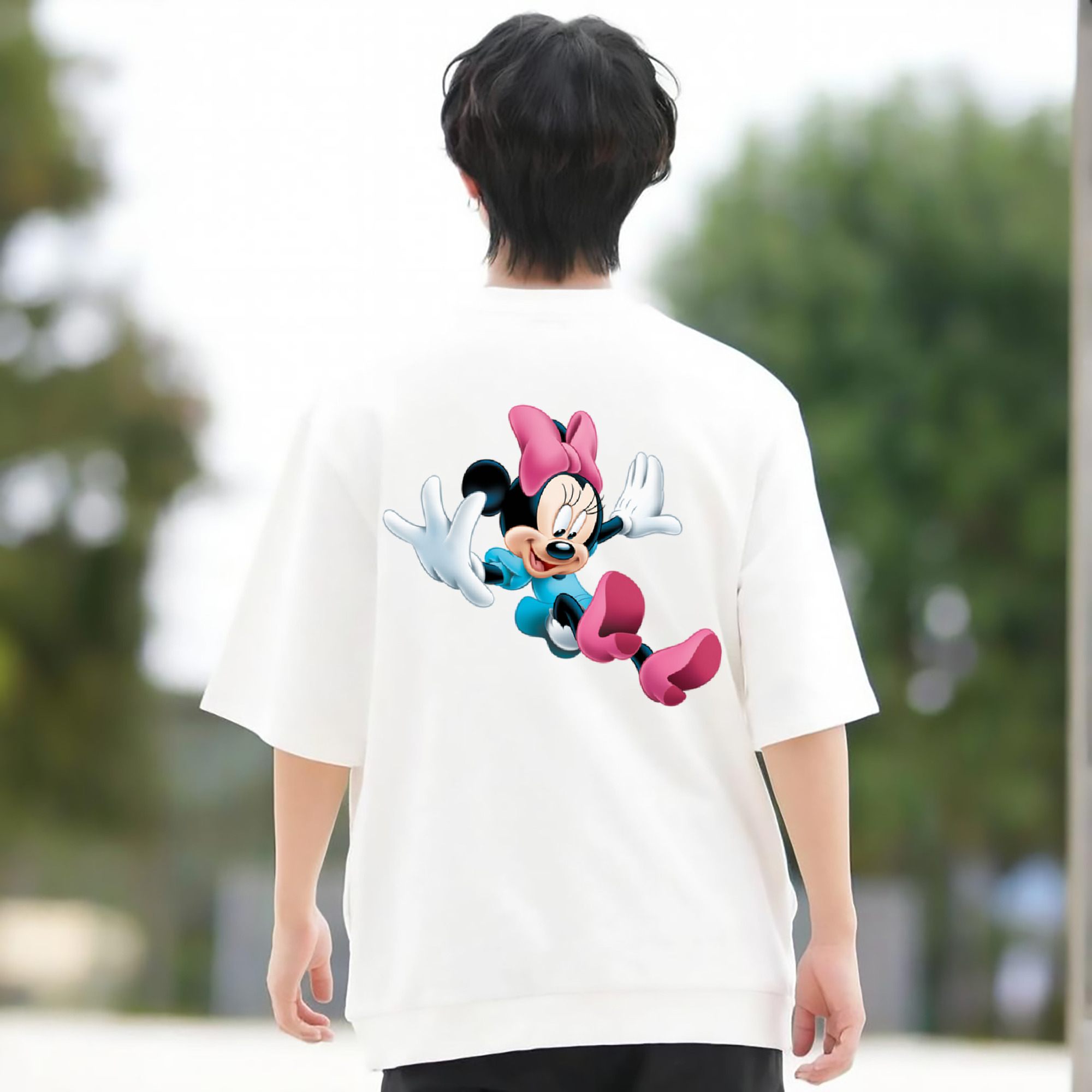 ミッキーマウス Mickey Mouse 綿100％ メンズ半袖Tシャツ（バックプリント） 通気性